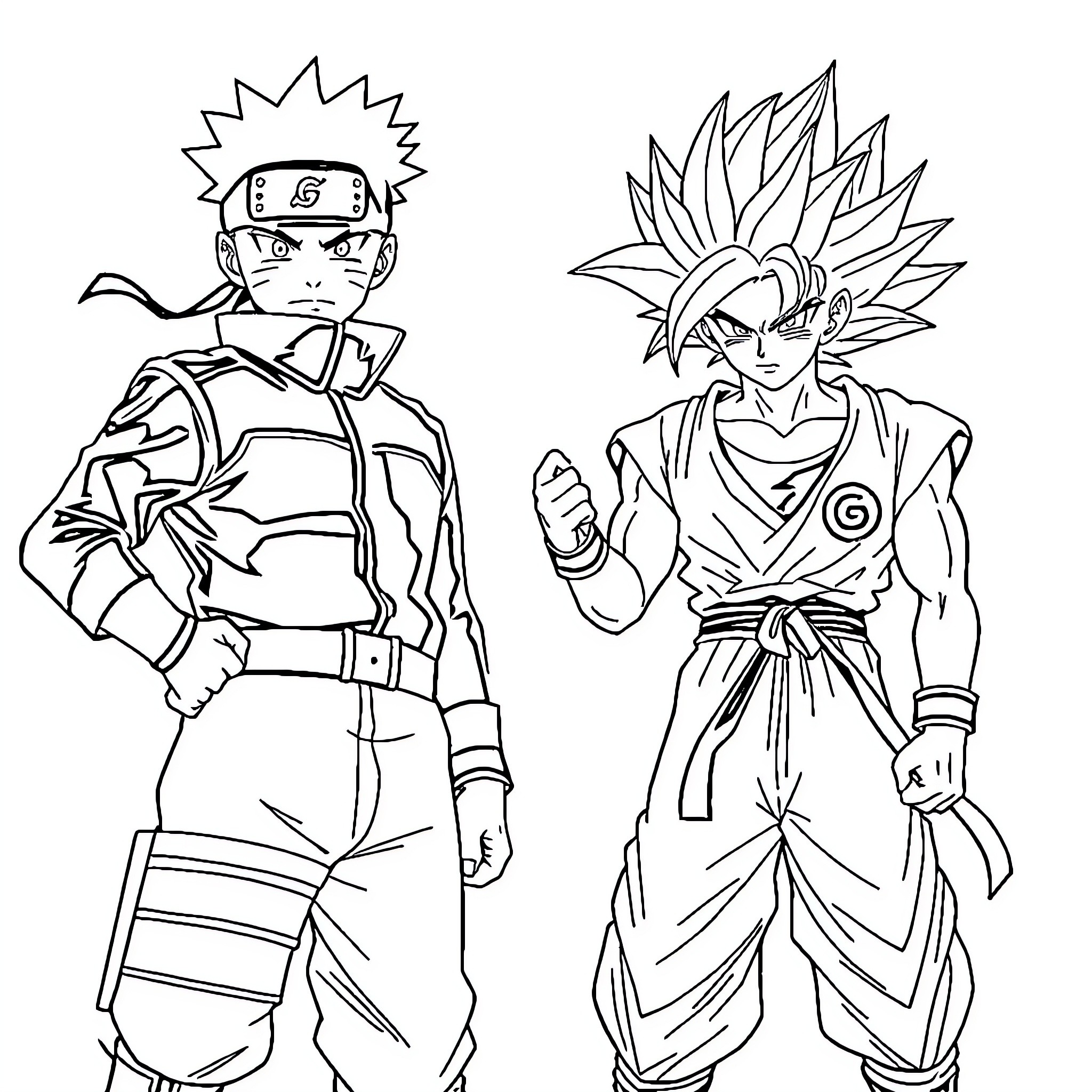 Naruto characters in action poses Coloring Page (free black-and-white line drawing printable PDF for all, from beginners to advanced learners, including children, teens, adults, and seniors)