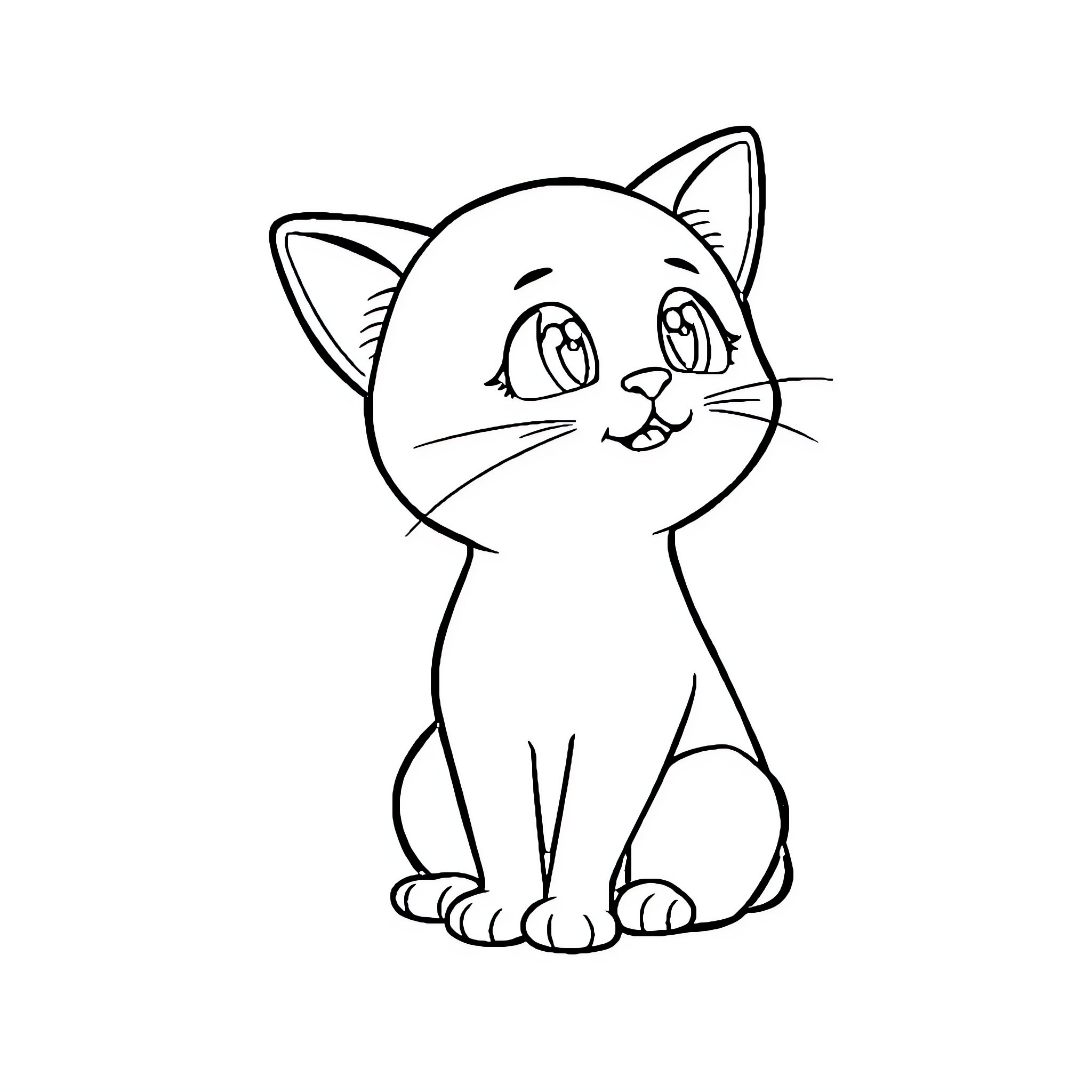 Cat character in simple line art style Coloring Page (free black-and-white line drawing printable PDF for all, from beginners to advanced learners, including children, teens, adults, and seniors)