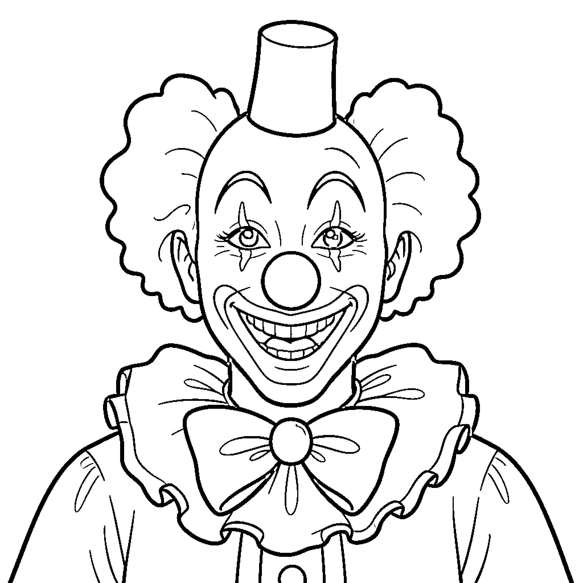 Clown with a big smile and ruffled collar Coloring Page (free black-and-white line drawing printable PDF for all, from beginners to advanced learners, including children, teens, adults, and seniors)