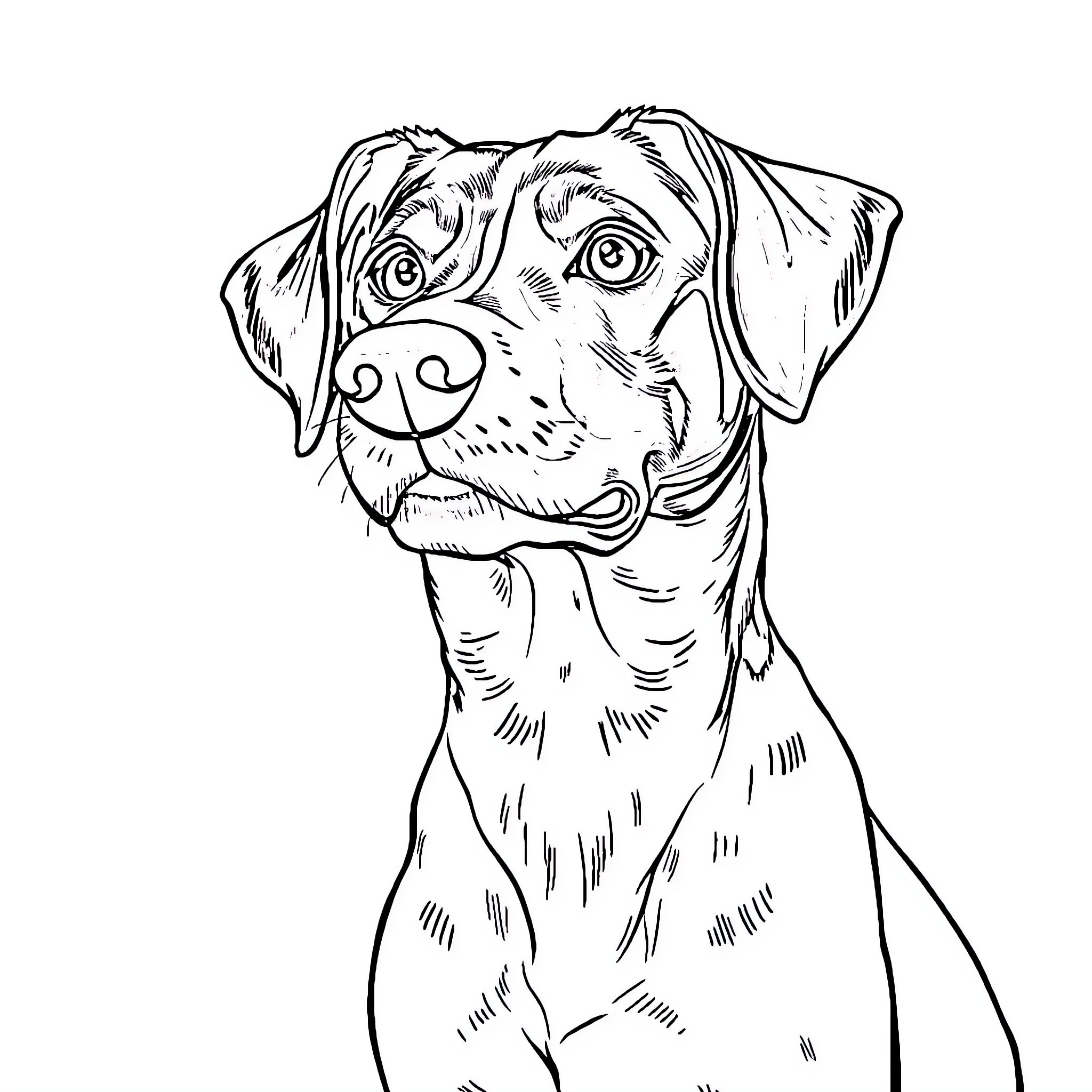 Pointer dog sketch with expressive features Coloring Page (free black-and-white line drawing printable PDF for all, from beginners to advanced learners, including children, teens, adults, and seniors)
