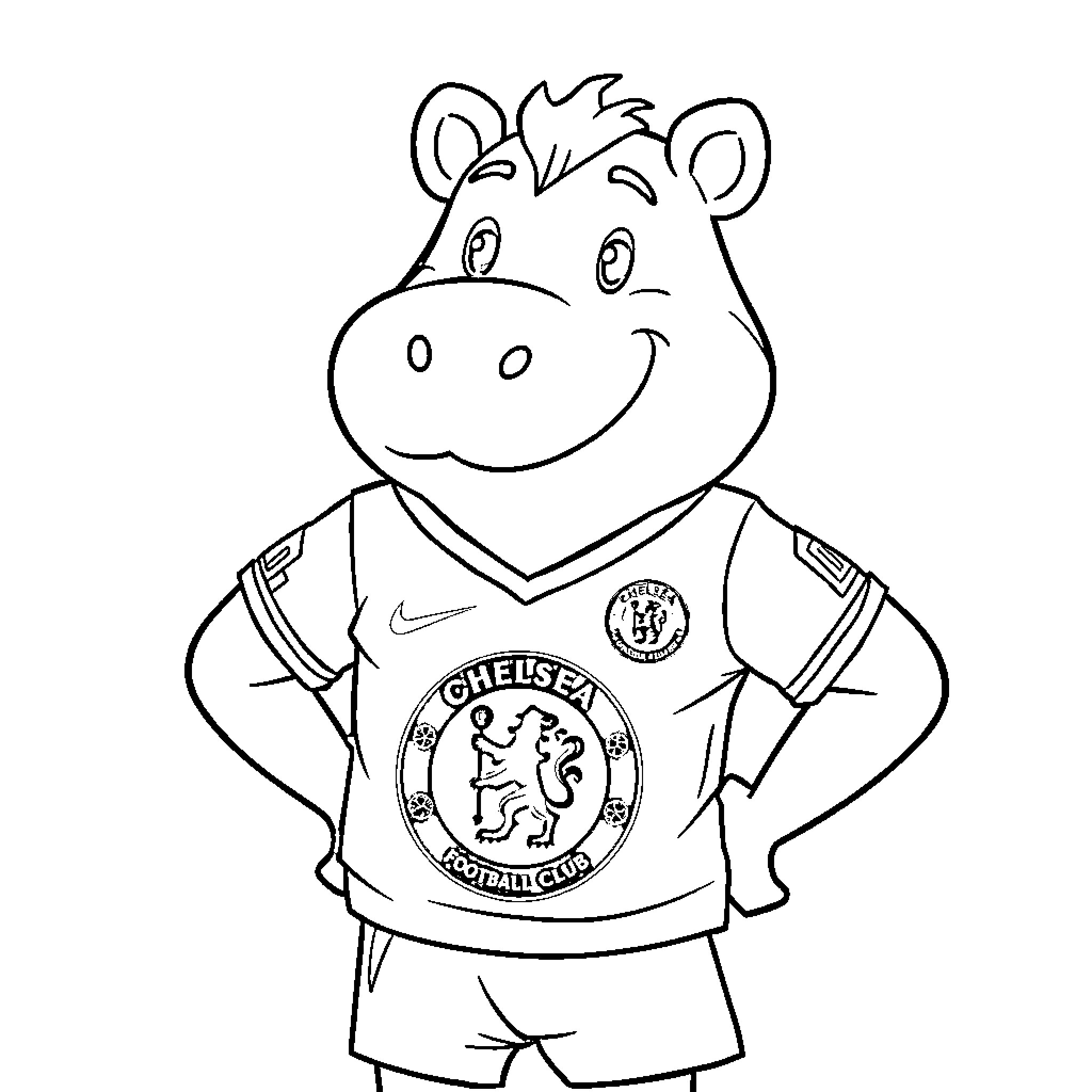 Trippo Troppi Smiling Animal in Sports Uniform Coloring Page (free black-and-white line drawing printable PDF for all, from beginners to advanced learners, including children, teens, adults, and seniors)