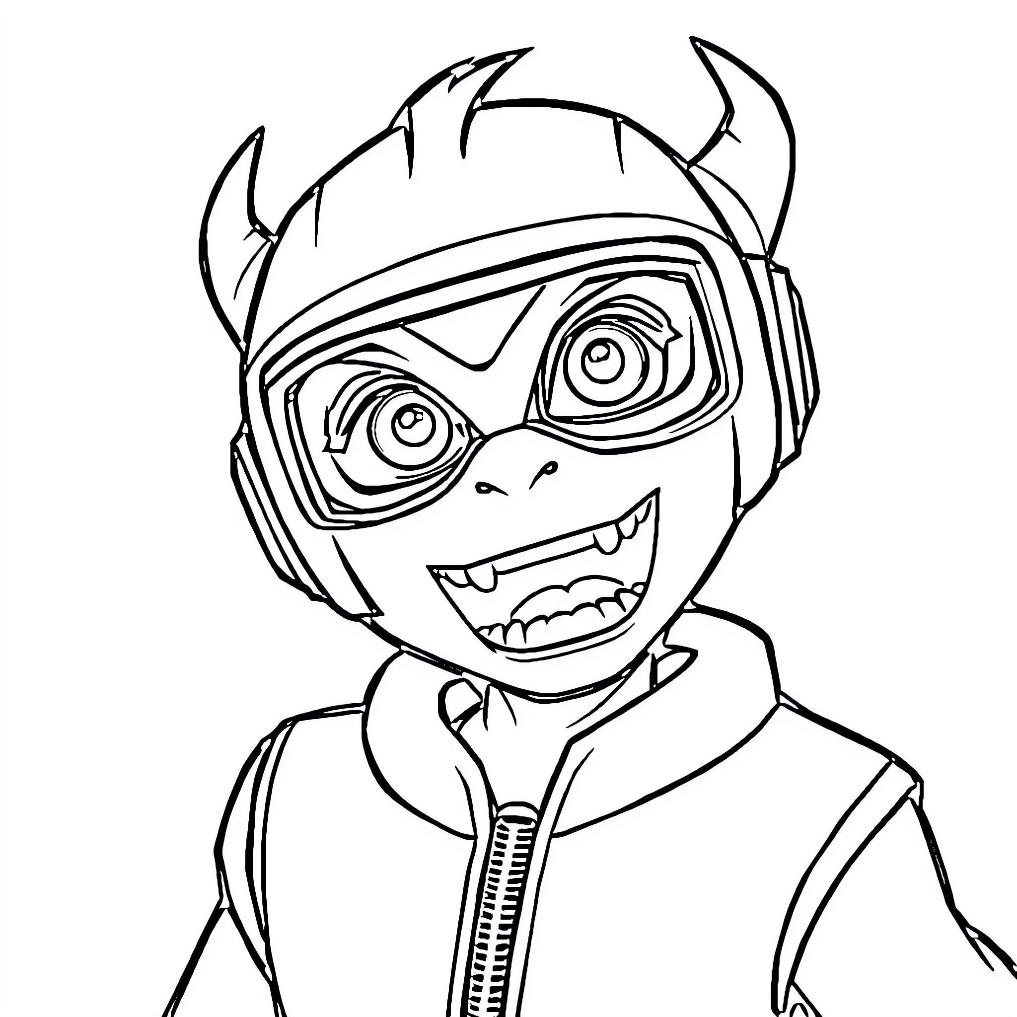 Ben 10 character in action pose with mask Coloring Page (free black-and-white line drawing printable PDF for all, from beginners to advanced learners, including children, teens, adults, and seniors)
