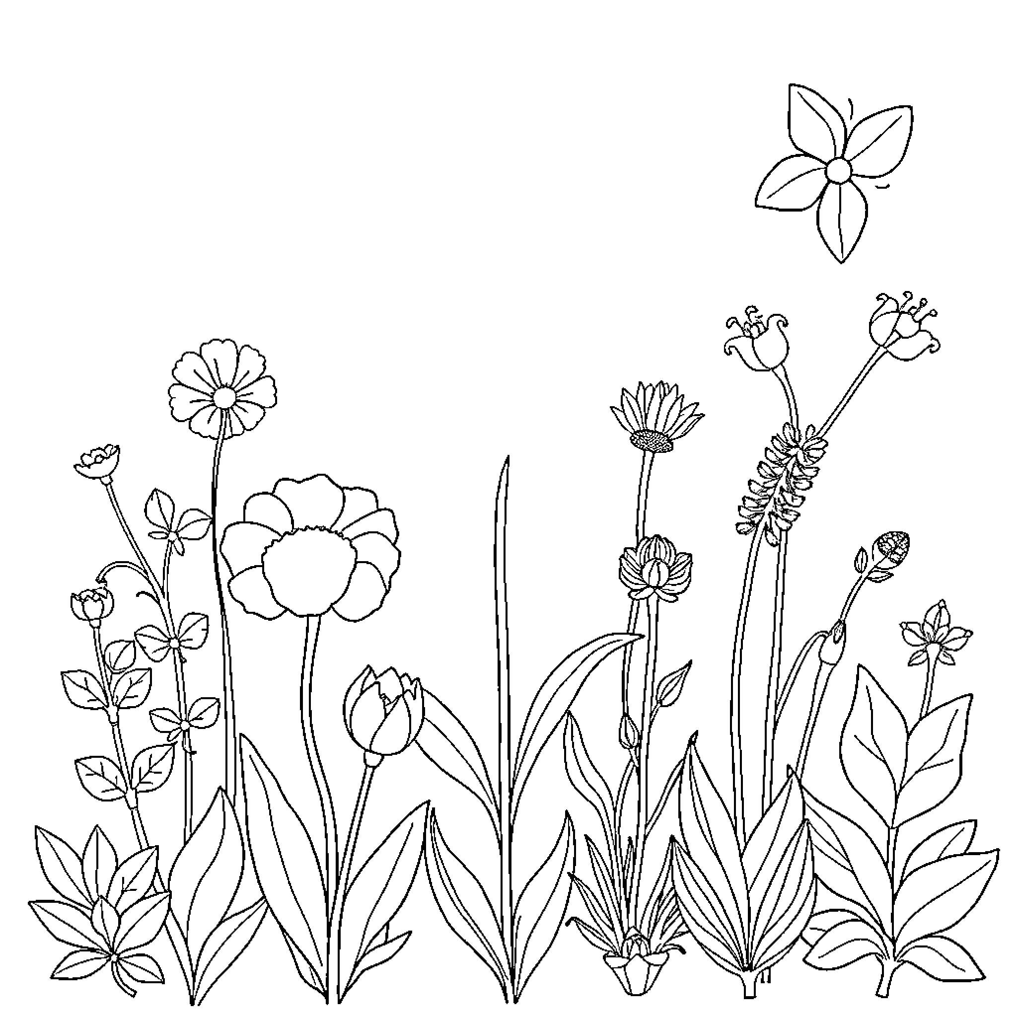 Book of Flowers in Black and White Coloring Page (free black-and-white line drawing printable PDF for all, from beginners to advanced learners, including children, teens, adults, and seniors)