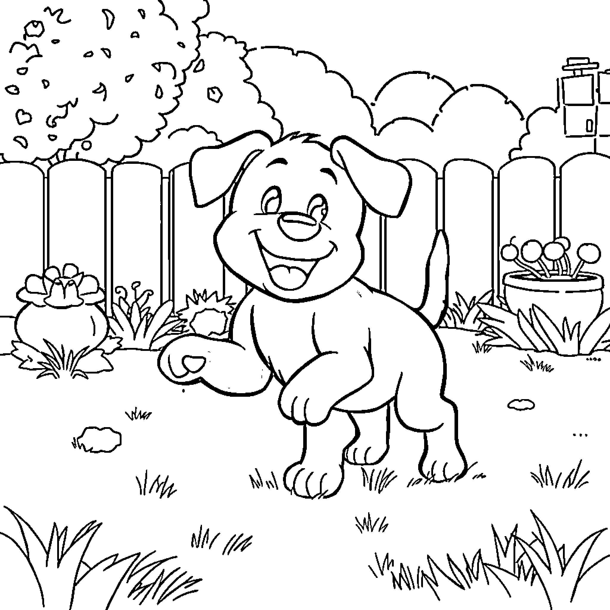 Bluey's Happy Outdoor Adventure Coloring Page (free black-and-white line drawing printable PDF for all, from beginners to advanced learners, including children, teens, adults, and seniors)