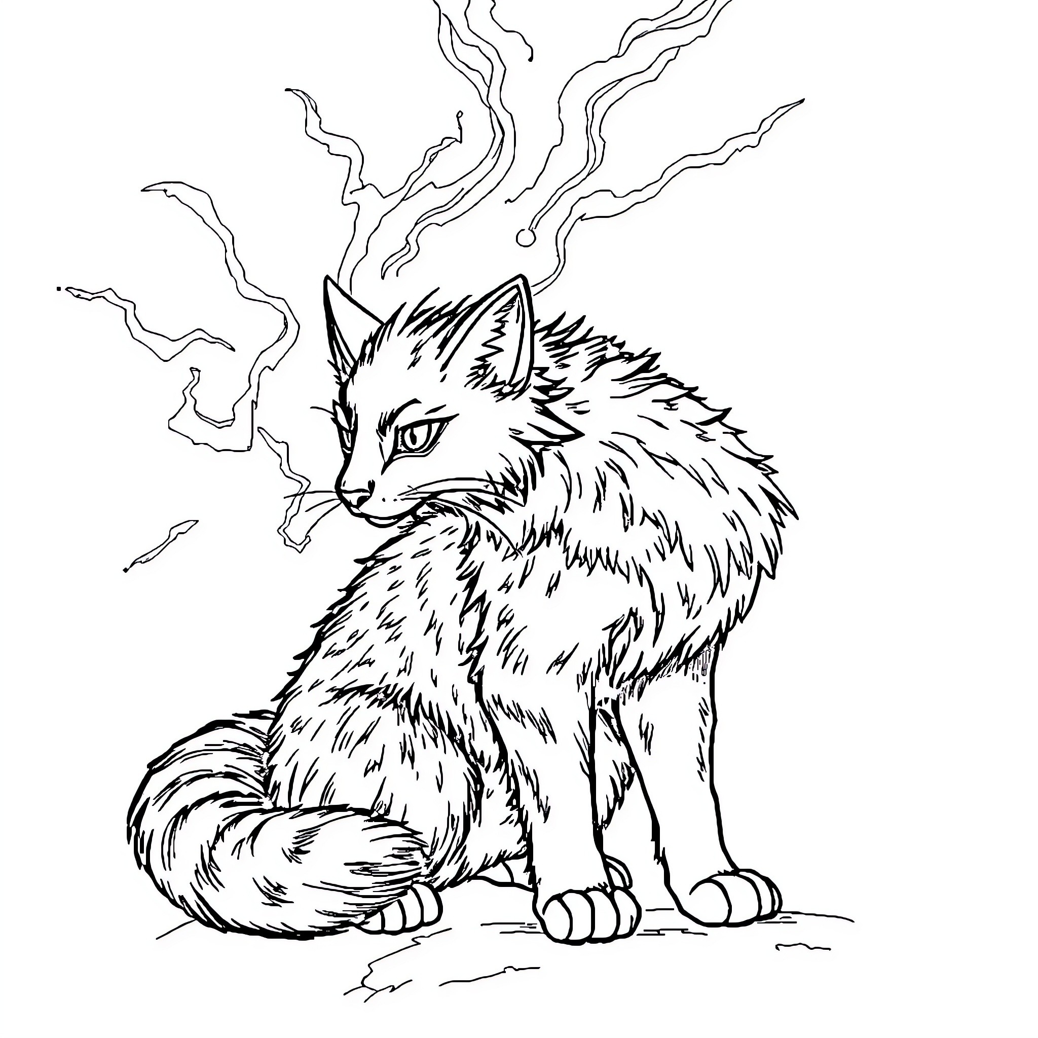 Tabaxi cat with glowing eyes and smoking fur Coloring Page (free black-and-white line drawing printable PDF for all, from beginners to advanced learners, including children, teens, adults, and seniors)