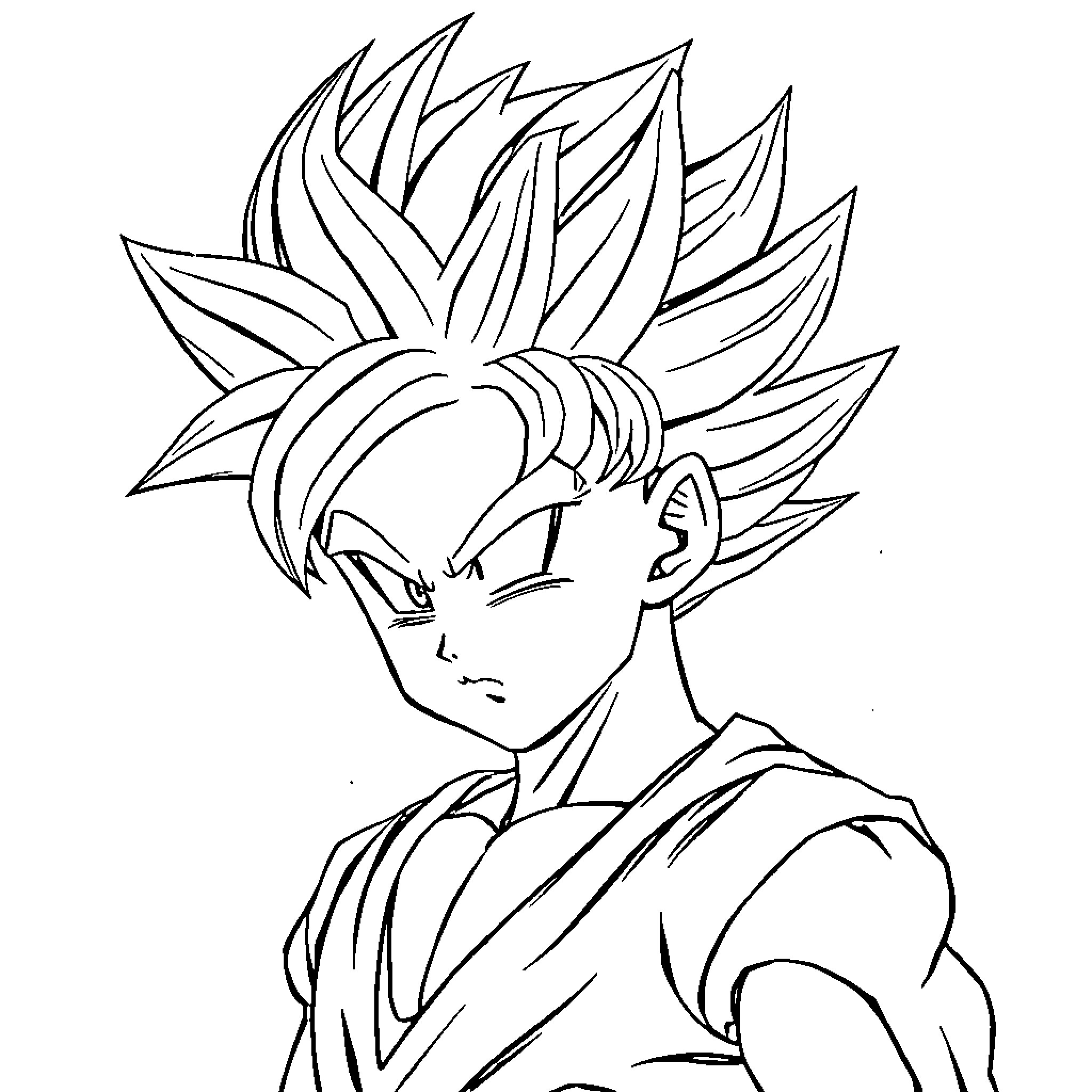 Gohan's Powerful Transformation Coloring Page (free black-and-white line drawing printable PDF for all, from beginners to advanced learners, including children, teens, adults, and seniors)