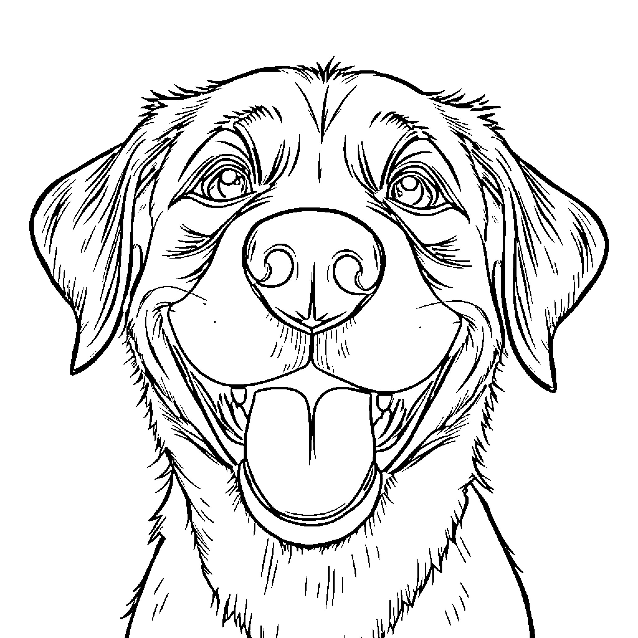 Dog with a friendly expression Coloring Page (free black-and-white line drawing printable PDF for all, from beginners to advanced learners, including children, teens, adults, and seniors)