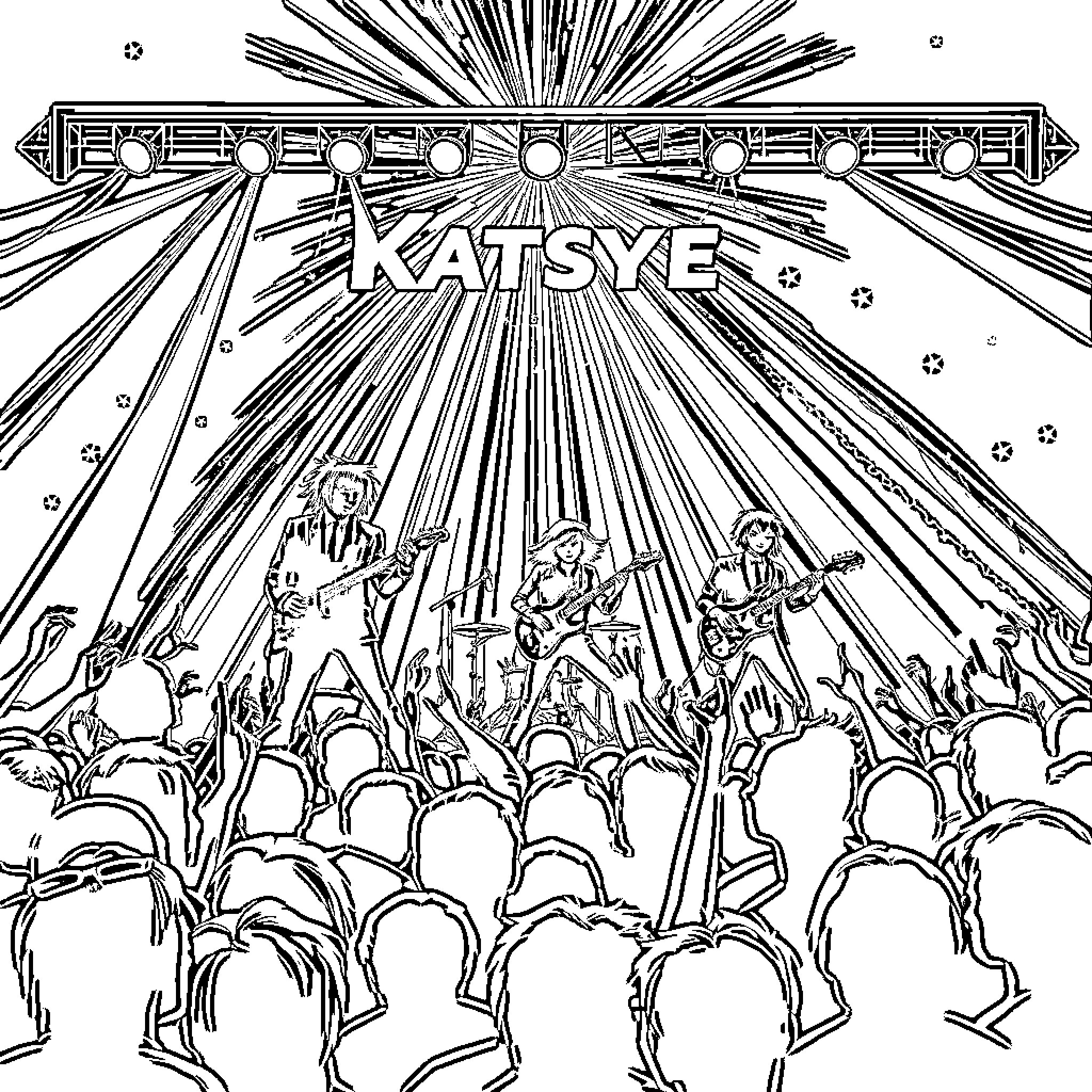 Katseye Musical Performance for Cheering Crowd Coloring Page (free black-and-white line drawing printable PDF for all, from beginners to advanced learners, including children, teens, adults, and seniors)