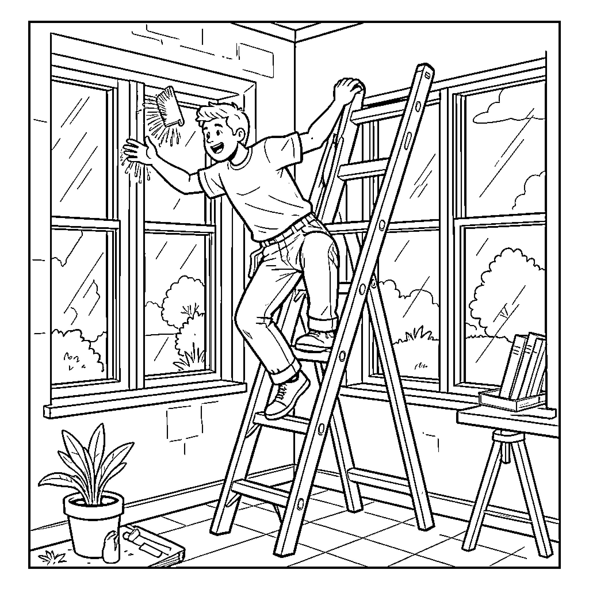 Activity in a Creative Studio Space Coloring Page (free black-and-white line drawing printable PDF for all, from beginners to advanced learners, including children, teens, adults, and seniors)