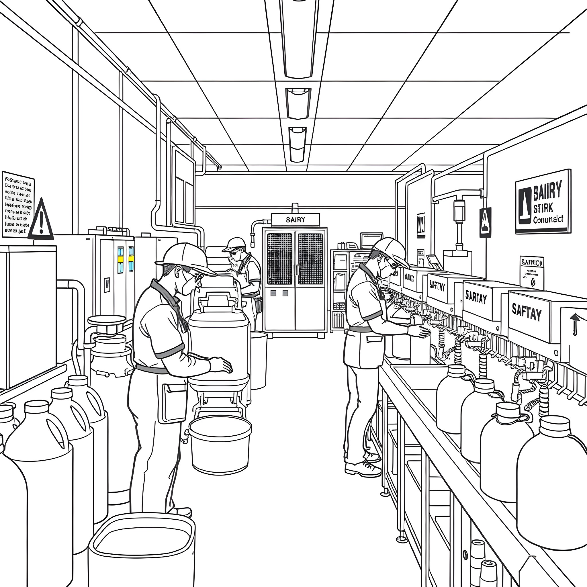 Hand Hygiene Practices in a Commercial Kitchen Coloring Page (free black-and-white line drawing printable PDF for all, from beginners to advanced learners, including children, teens, adults, and seniors)