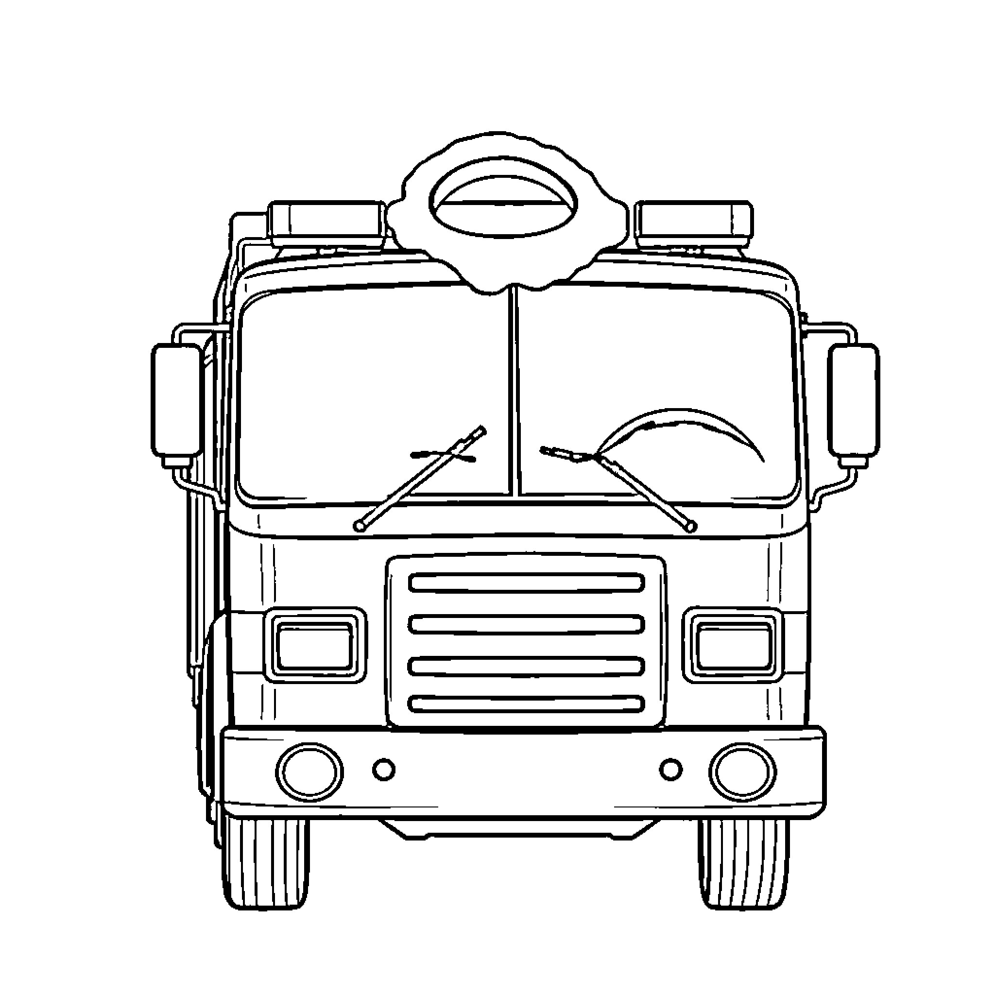 Fire Engine with Emergency Lights and Equipment Coloring Page (free black-and-white line drawing printable PDF for all, from beginners to advanced learners, including children, teens, adults, and seniors)