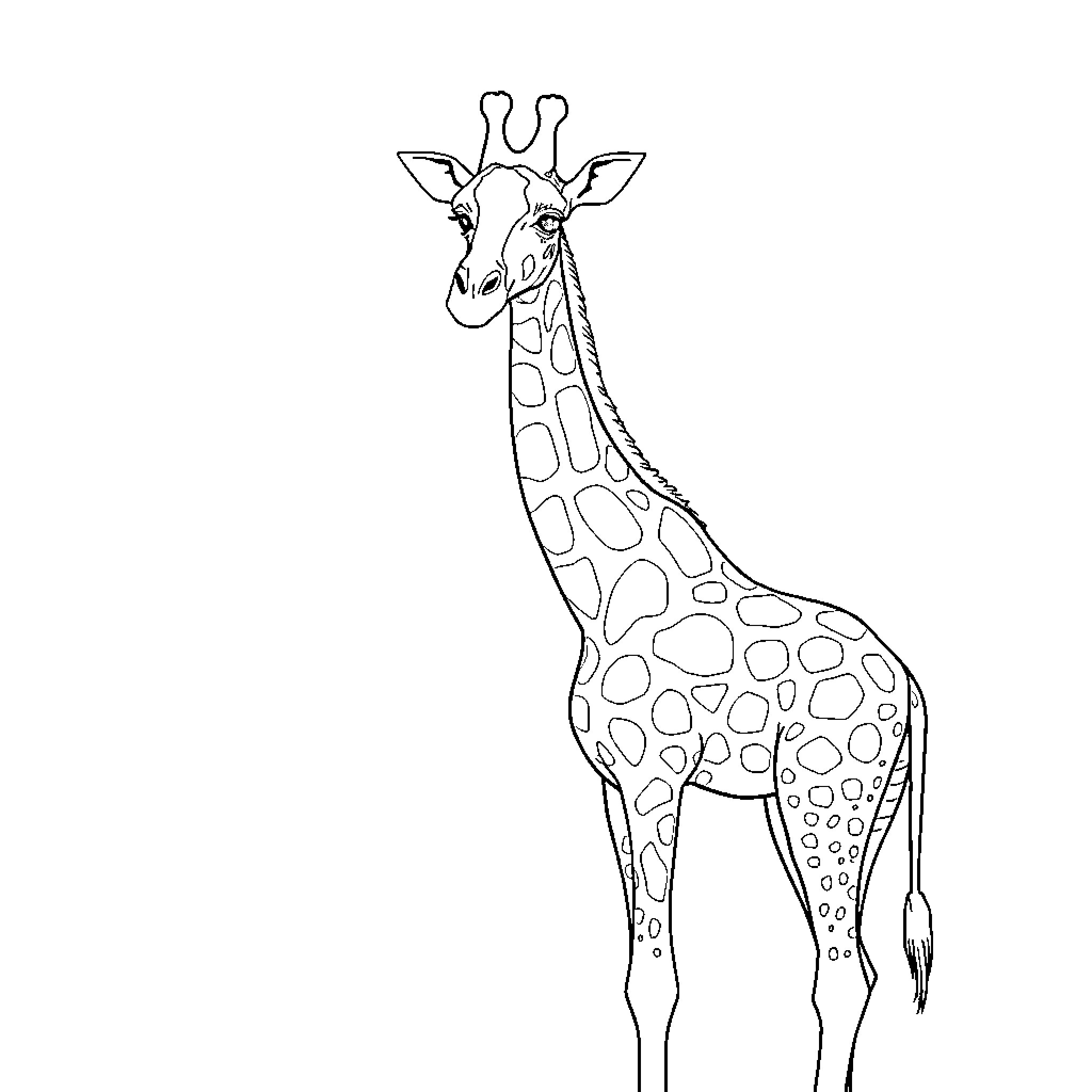 Giraffe standing tall in the wild Coloring Page (free black-and-white line drawing printable PDF for all, from beginners to advanced learners, including children, teens, adults, and seniors)