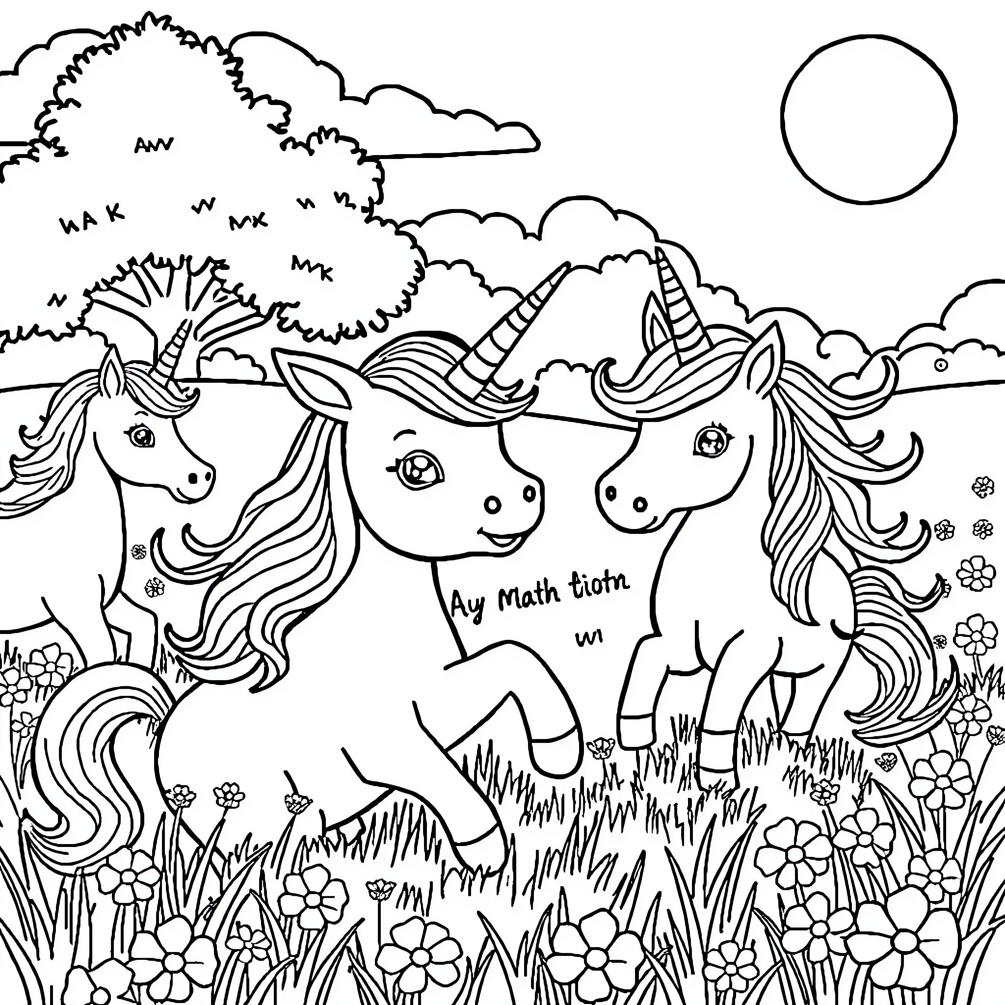 Labubu's Playful Unicorn Adventure Coloring Page (free black-and-white line drawing printable PDF for all, from beginners to advanced learners, including children, teens, adults, and seniors)