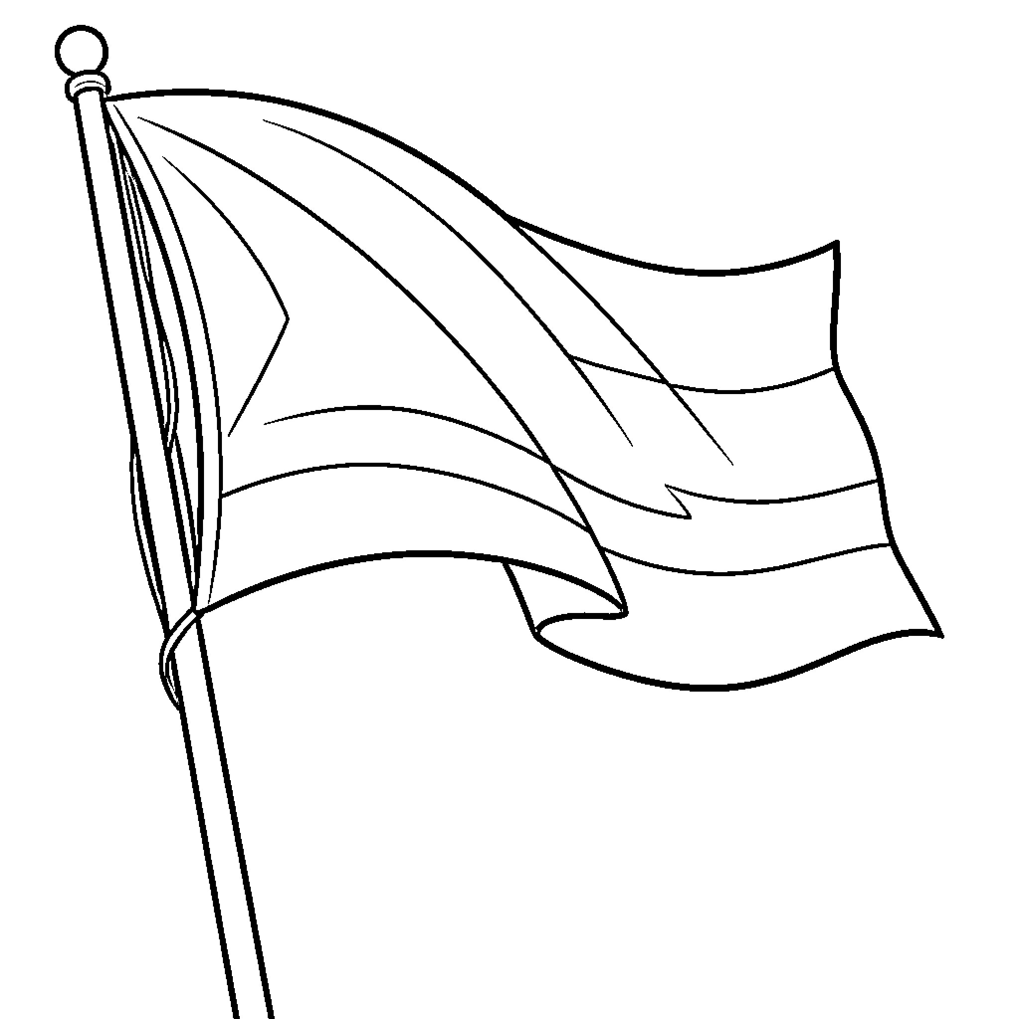 Flag waving in the wind Coloring Page (free black-and-white line drawing printable PDF for all, from beginners to advanced learners, including children, teens, adults, and seniors)