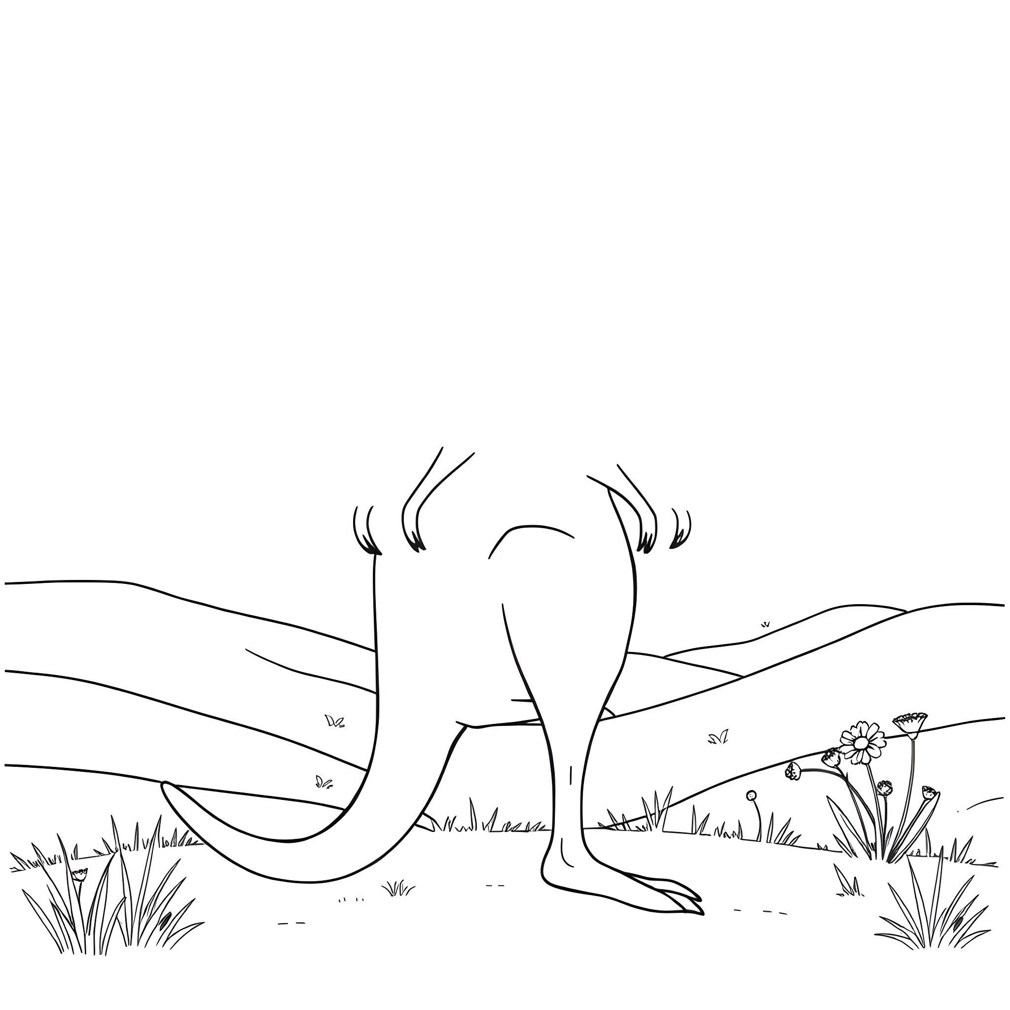 Kangaroo hopping in the meadow Coloring Page (free black-and-white line drawing printable PDF for all, from beginners to advanced learners, including children, teens, adults, and seniors)