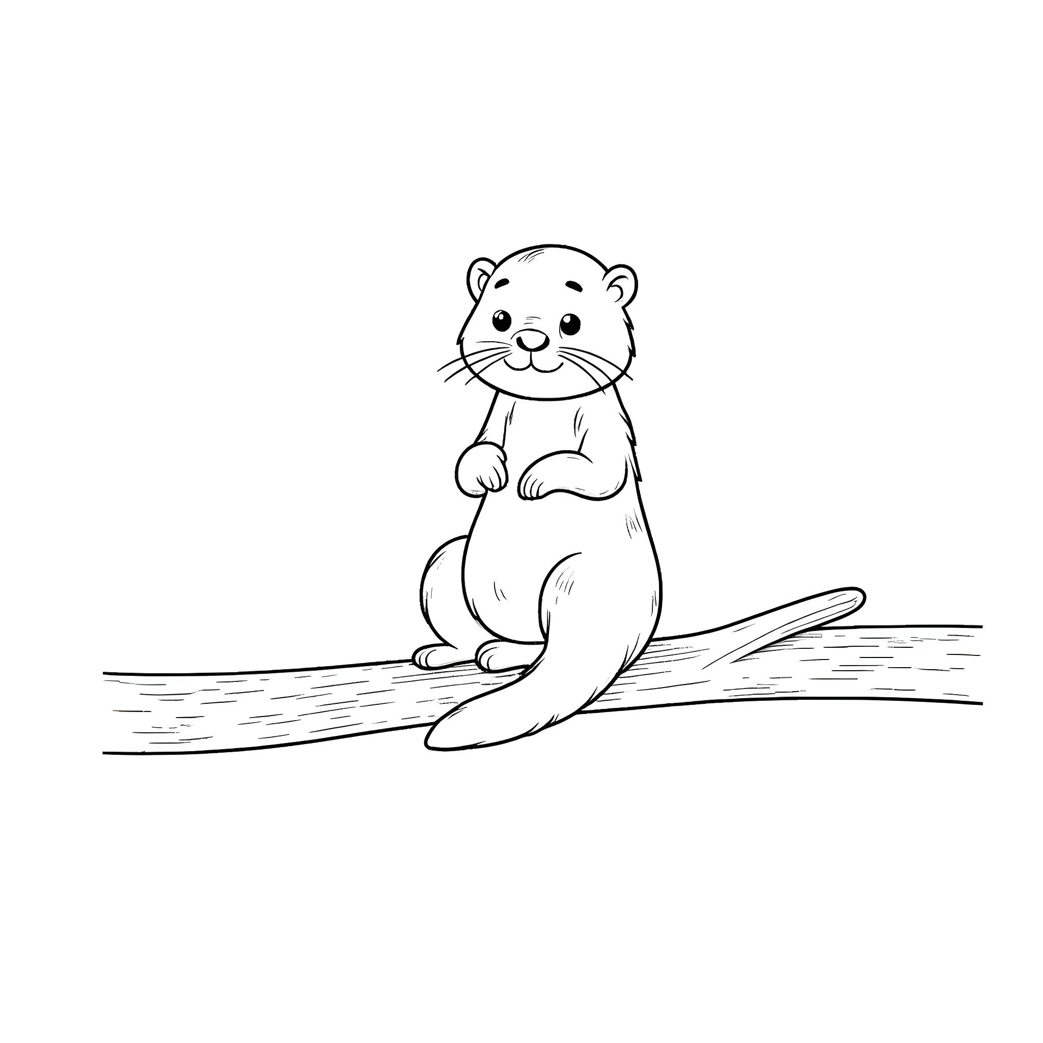 Otter sitting on a branch Coloring Page (free black-and-white line drawing printable PDF for all, from beginners to advanced learners, including children, teens, adults, and seniors)