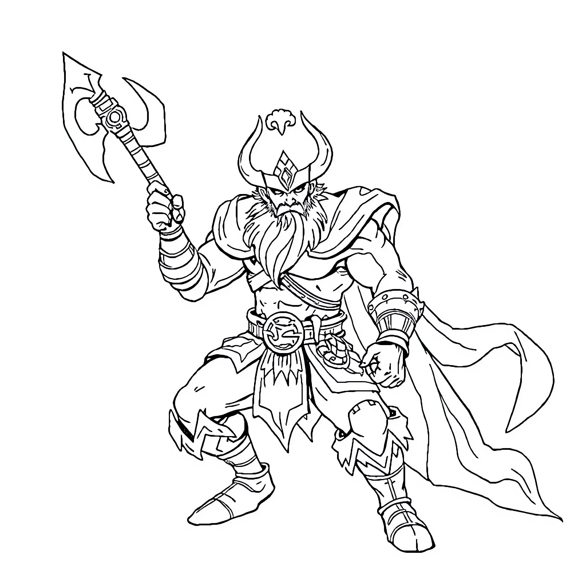 Igris, the Fearsome Viking Warrior Wielding an Axe Coloring Page (free black-and-white line drawing printable PDF for all, from beginners to advanced learners, including children, teens, adults, and seniors)