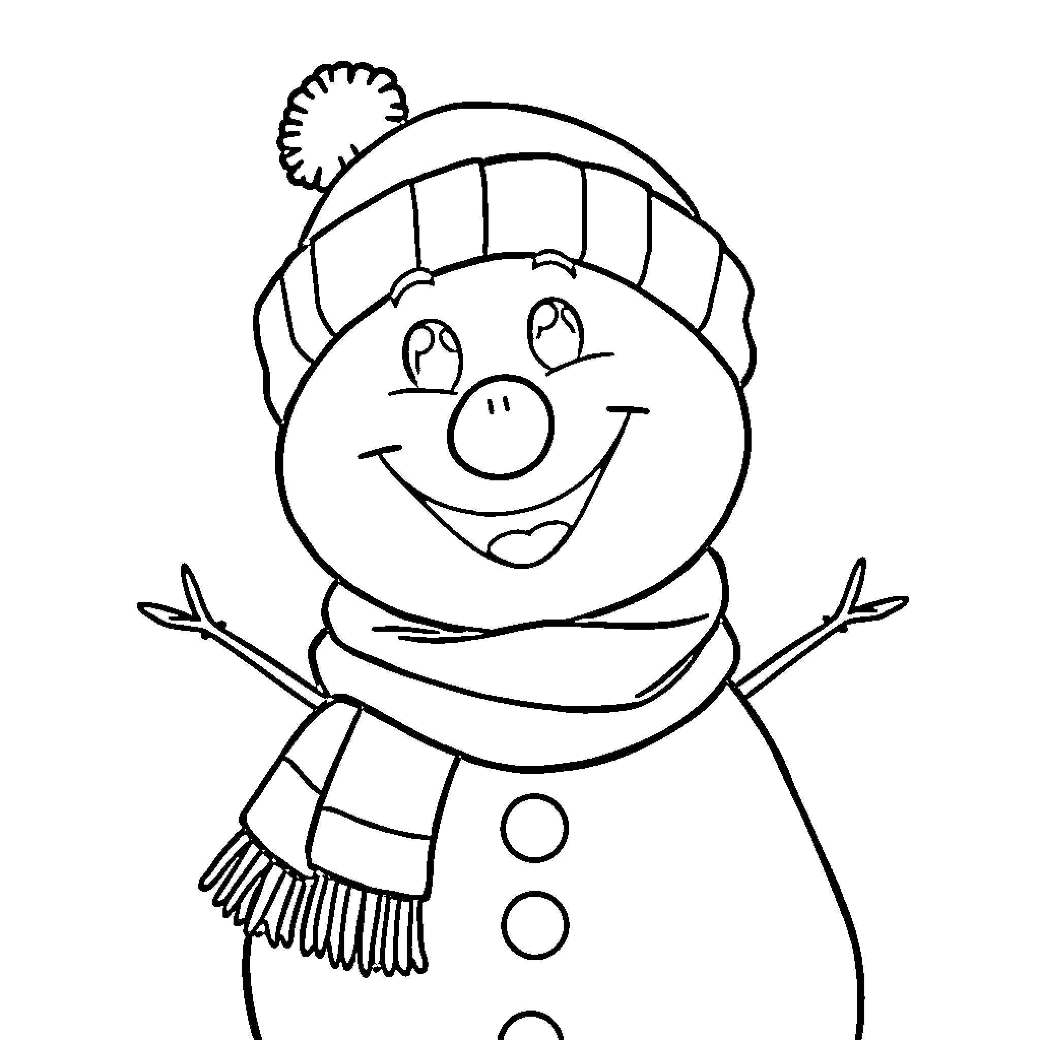 Snowman enjoying the winter weather Coloring Page (free black-and-white line drawing printable PDF for all, from beginners to advanced learners, including children, teens, adults, and seniors)