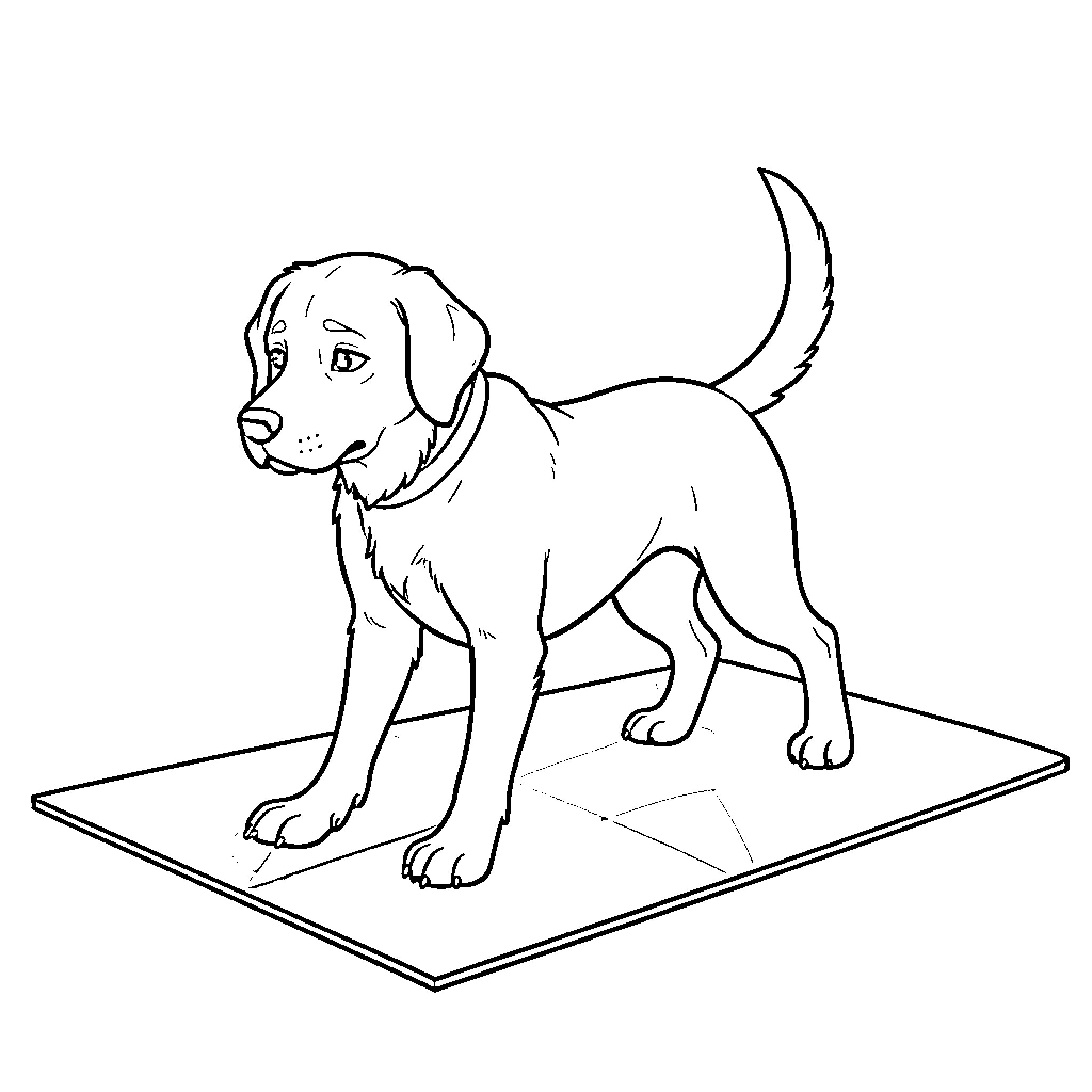 Dog standing on a platform Coloring Page (free black-and-white line drawing printable PDF for all, from beginners to advanced learners, including children, teens, adults, and seniors)
