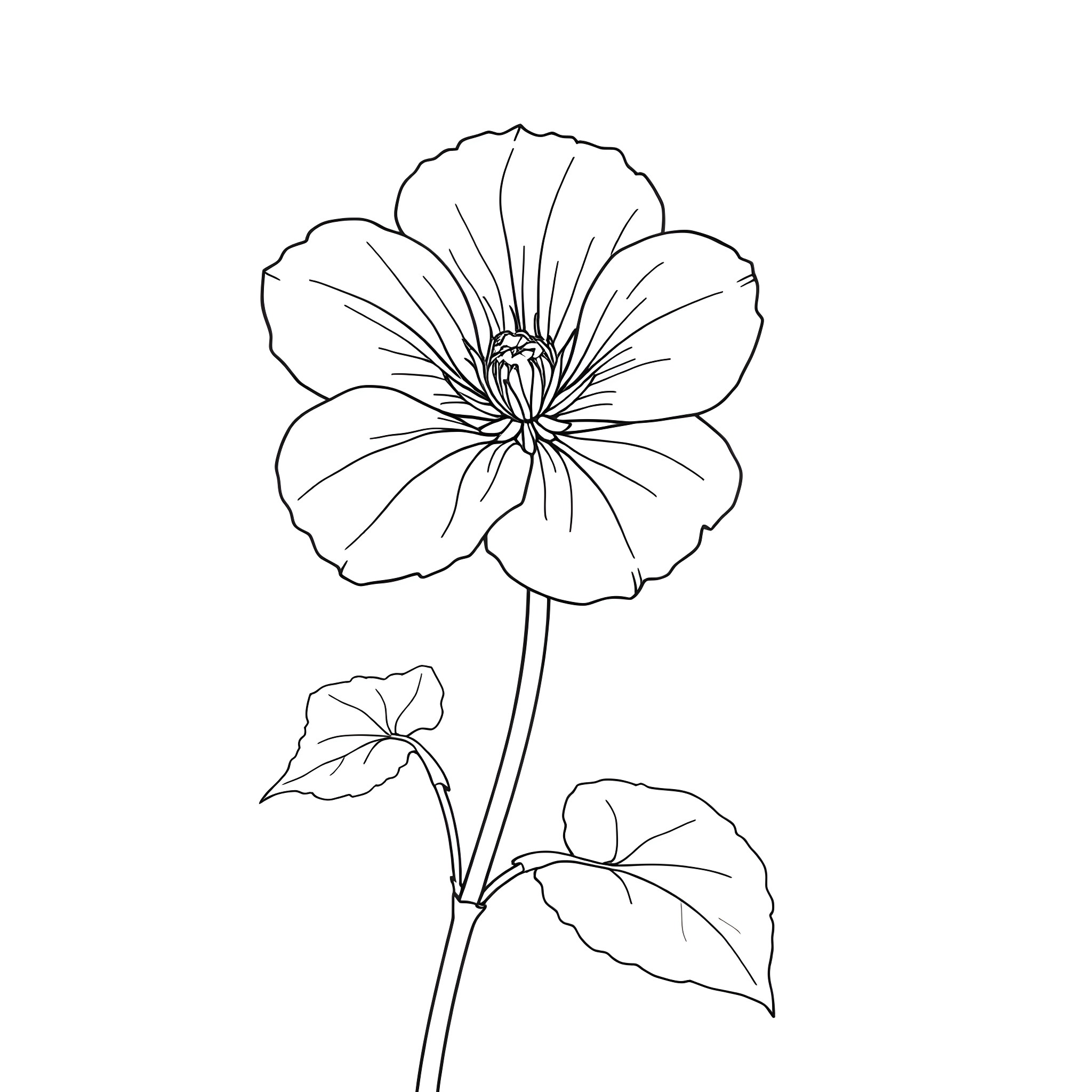 Nasturtium flower in elegant line-art style Coloring Page (free black-and-white line drawing printable PDF for all, from beginners to advanced learners, including children, teens, adults, and seniors)