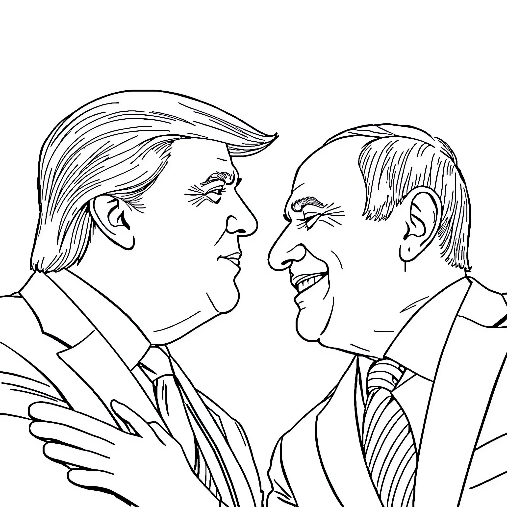 Trump and Rival Engaged in Heated Discussion Coloring Page (free black-and-white line drawing printable PDF for all, from beginners to advanced learners, including children, teens, adults, and seniors)