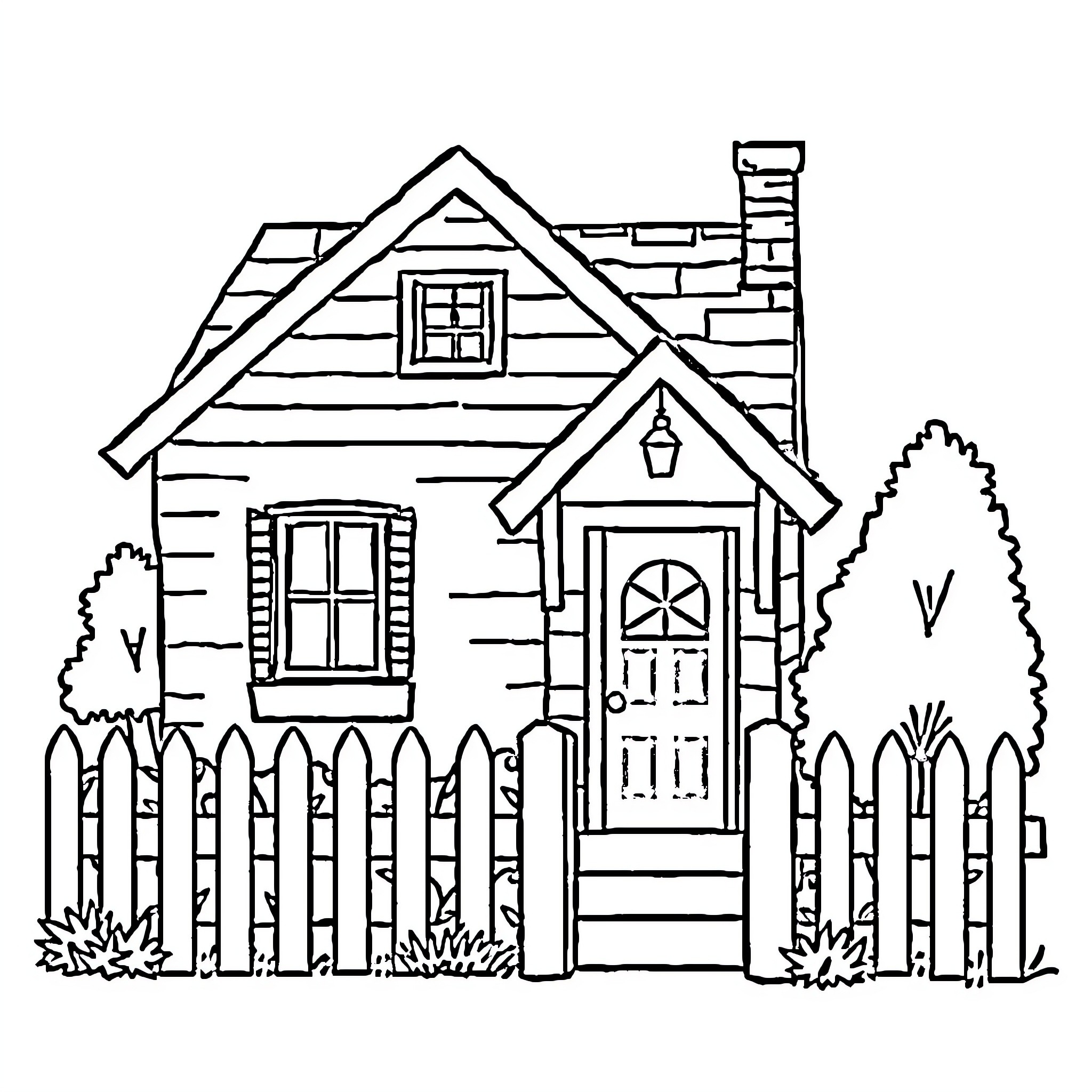 House with Unique Architectural Features Coloring Page (free black-and-white line drawing printable PDF for all, from beginners to advanced learners, including children, teens, adults, and seniors)