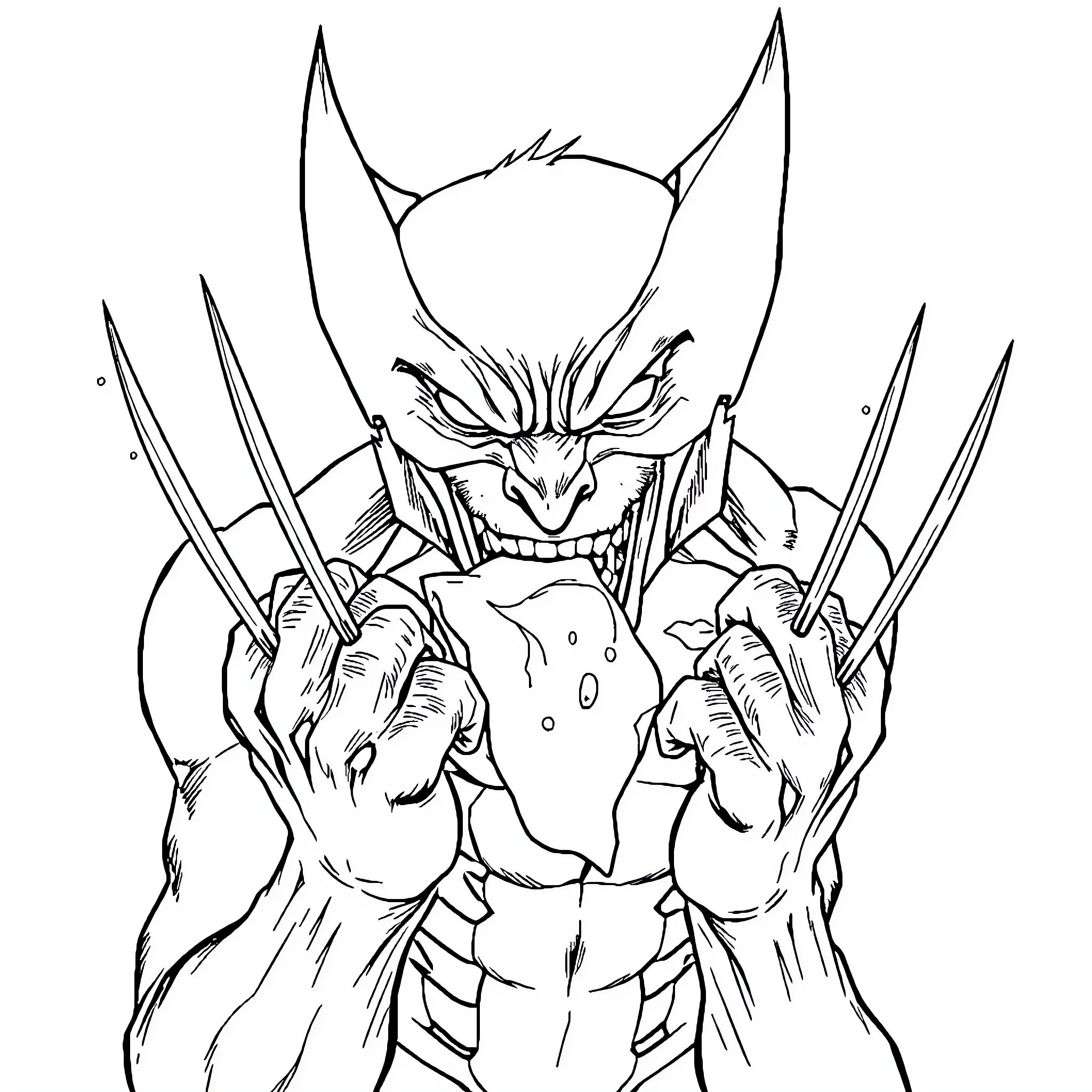 Wolverine's Ferocious Claws and Intense Gaze Coloring Page (free black-and-white line drawing printable PDF for all, from beginners to advanced learners, including children, teens, adults, and seniors)