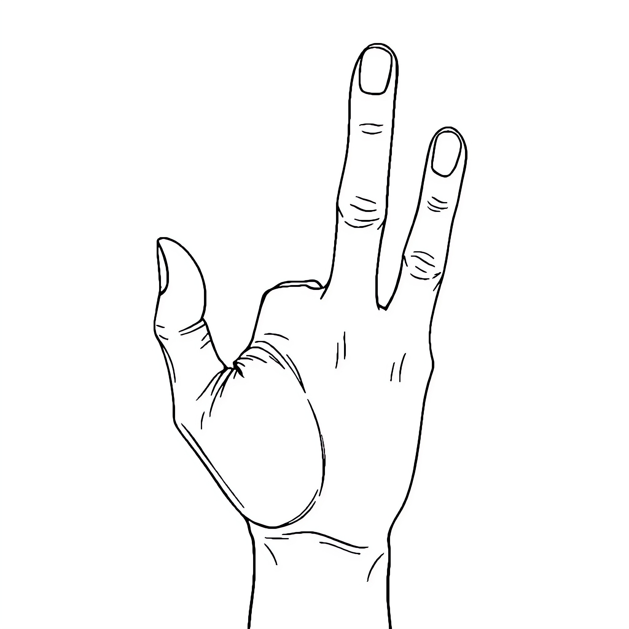 Hand Forming Peace Sign Gesture Coloring Page (free black-and-white line drawing printable PDF for all, from beginners to advanced learners, including children, teens, adults, and seniors)