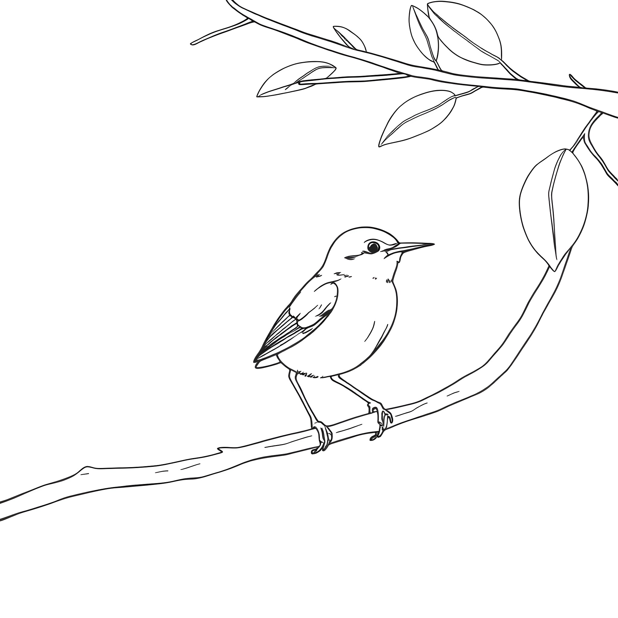 Emberiza Citrinella: Avian Elegance on Leafy Perch Coloring Page (free black-and-white line drawing printable PDF for all, from beginners to advanced learners, including children, teens, adults, and seniors)