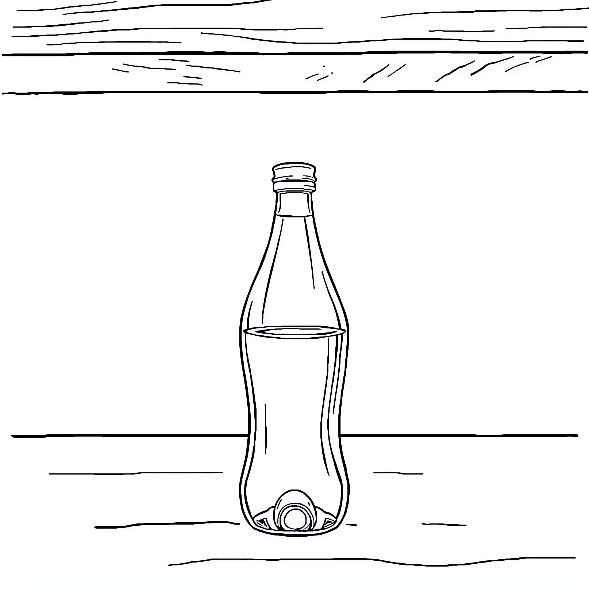 Bottle on a Flat Surface Coloring Page (free black-and-white line drawing printable PDF for all, from beginners to advanced learners, including children, teens, adults, and seniors)