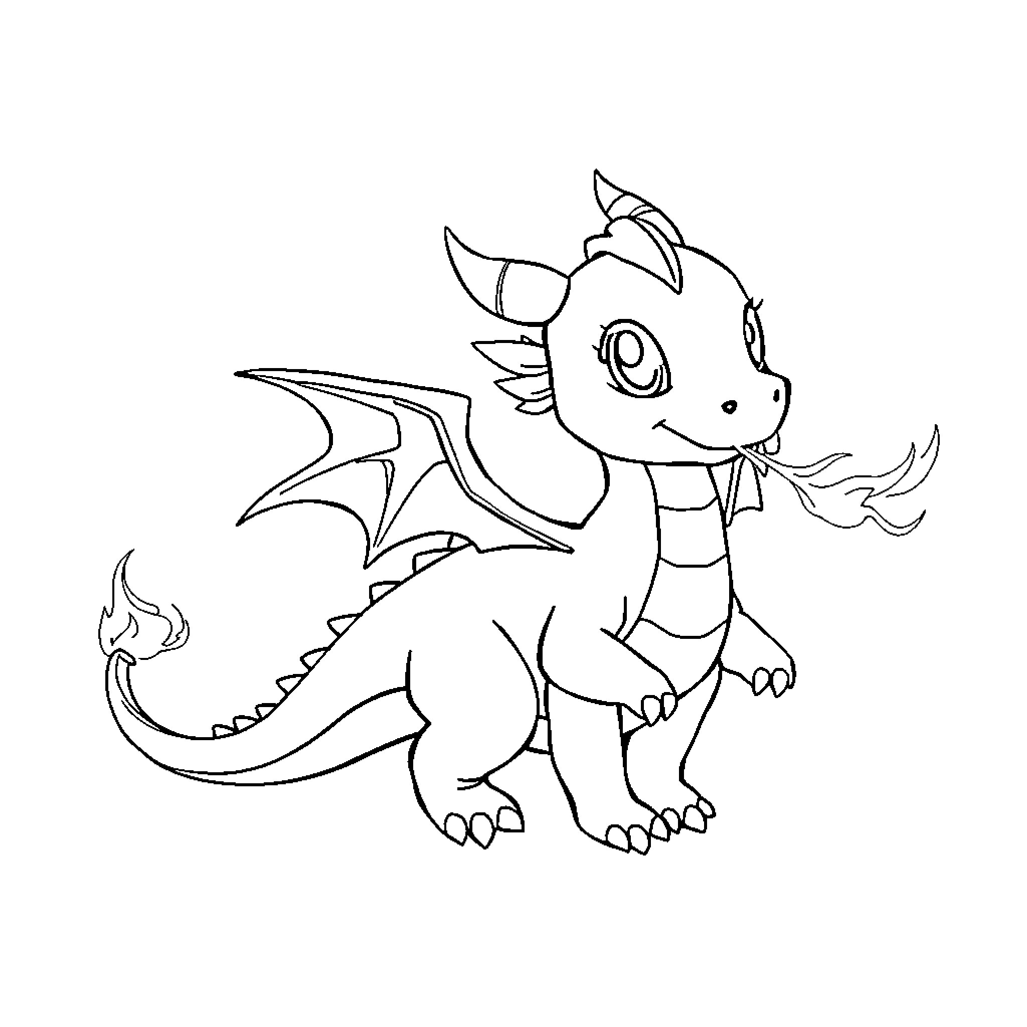 Dragon hatchling fluttering its wings playfully Coloring Page (free black-and-white line drawing printable PDF for all, from beginners to advanced learners, including children, teens, adults, and seniors)
