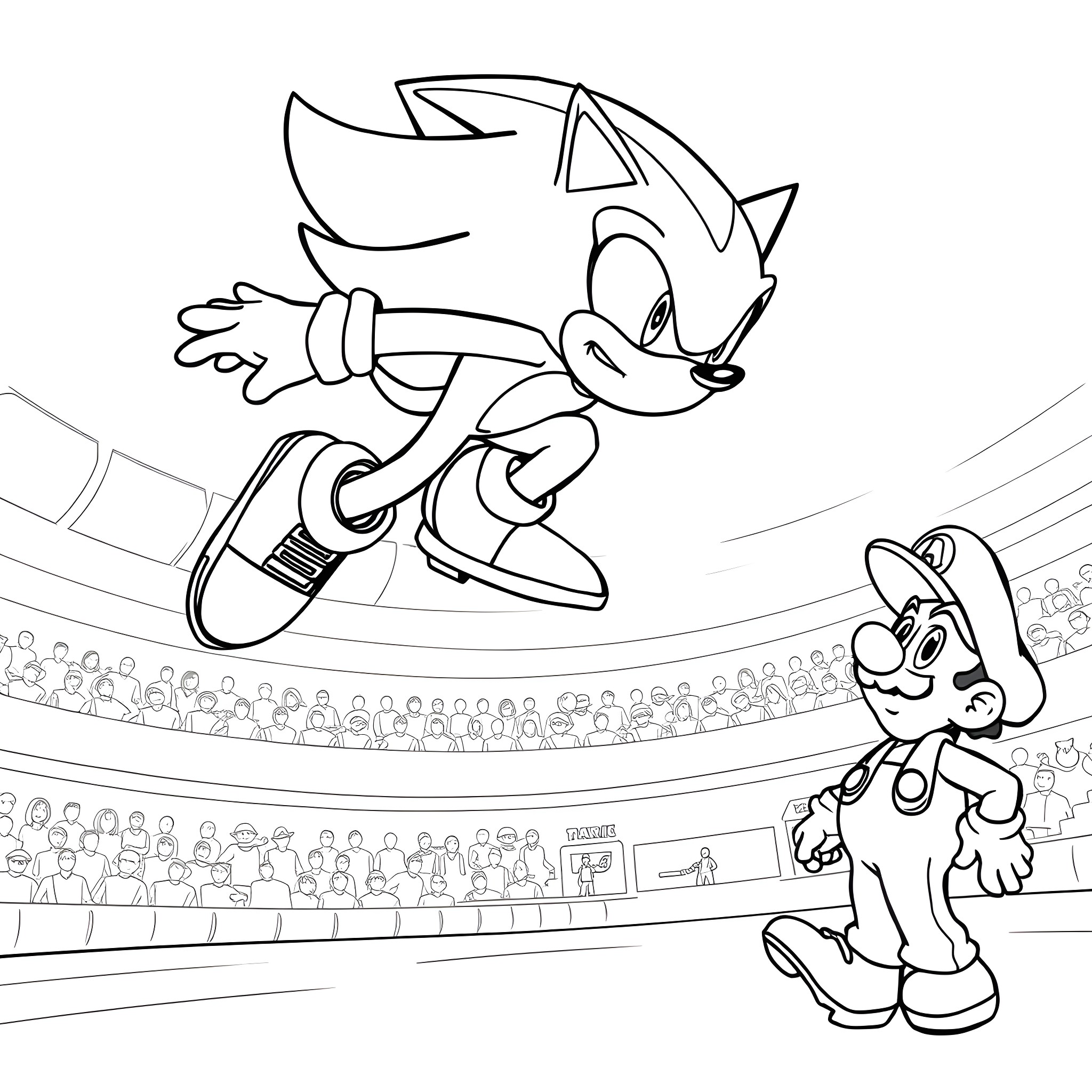 Shadow Performers in the Stadium Coloring Page (free black-and-white line drawing printable PDF for all, from beginners to advanced learners, including children, teens, adults, and seniors)