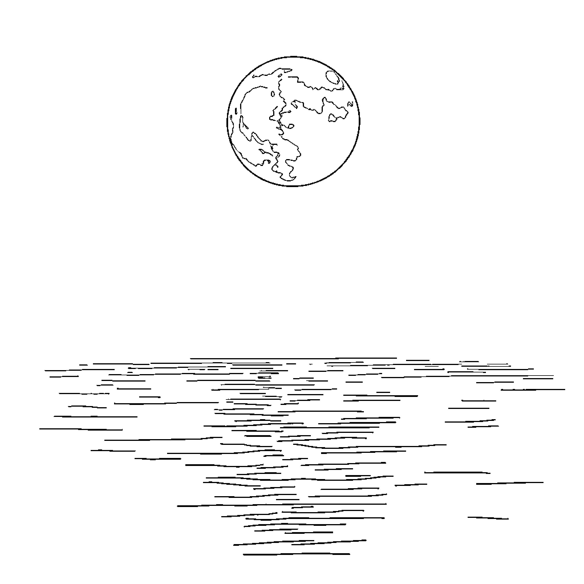 Moon illuminating the tranquil ocean Coloring Page (free black-and-white line drawing printable PDF for all, from beginners to advanced learners, including children, teens, adults, and seniors)