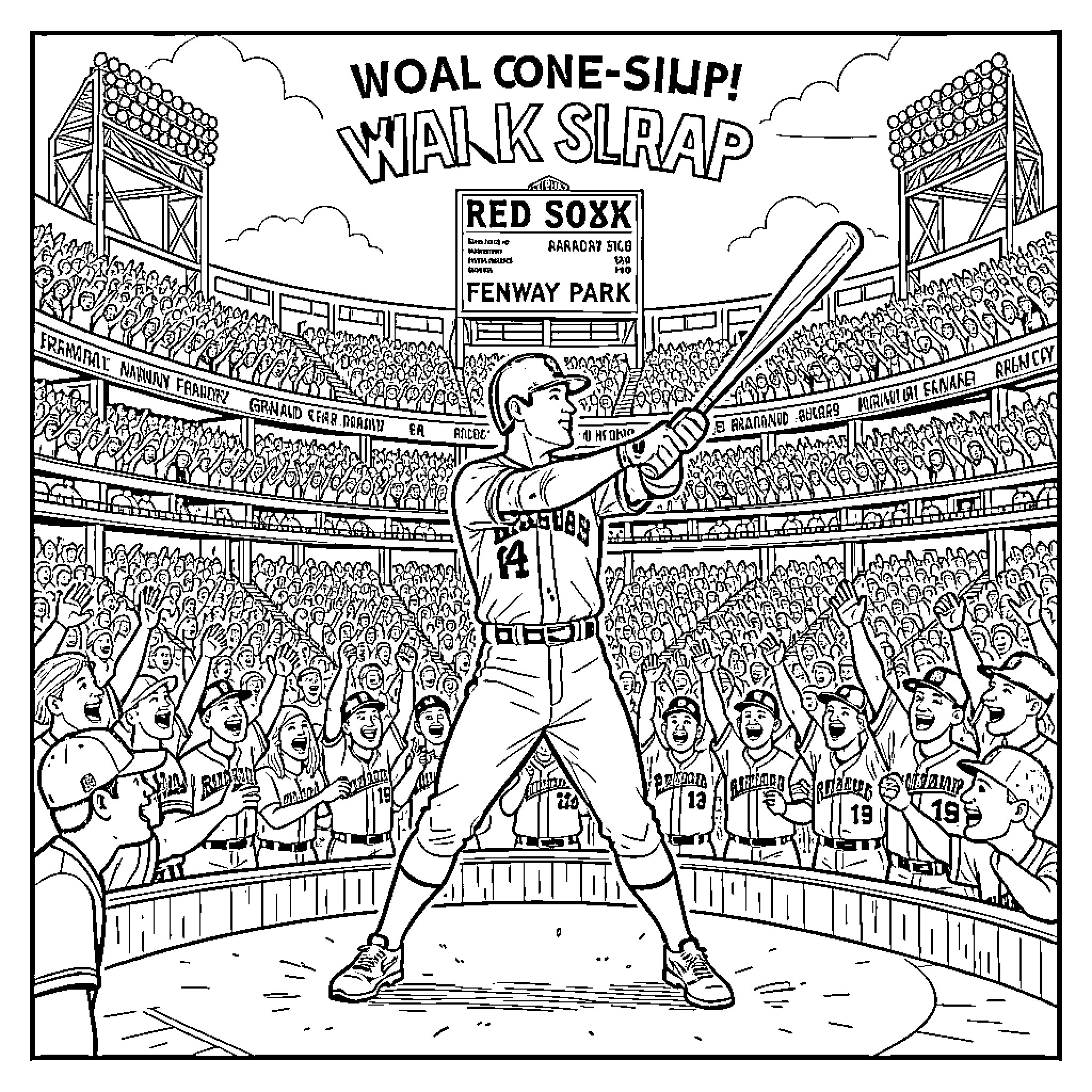 Roman Anthony's Baseball Player Hitting a Home Run Coloring Page (free black-and-white line drawing printable PDF for all, from beginners to advanced learners, including children, teens, adults, and seniors)
