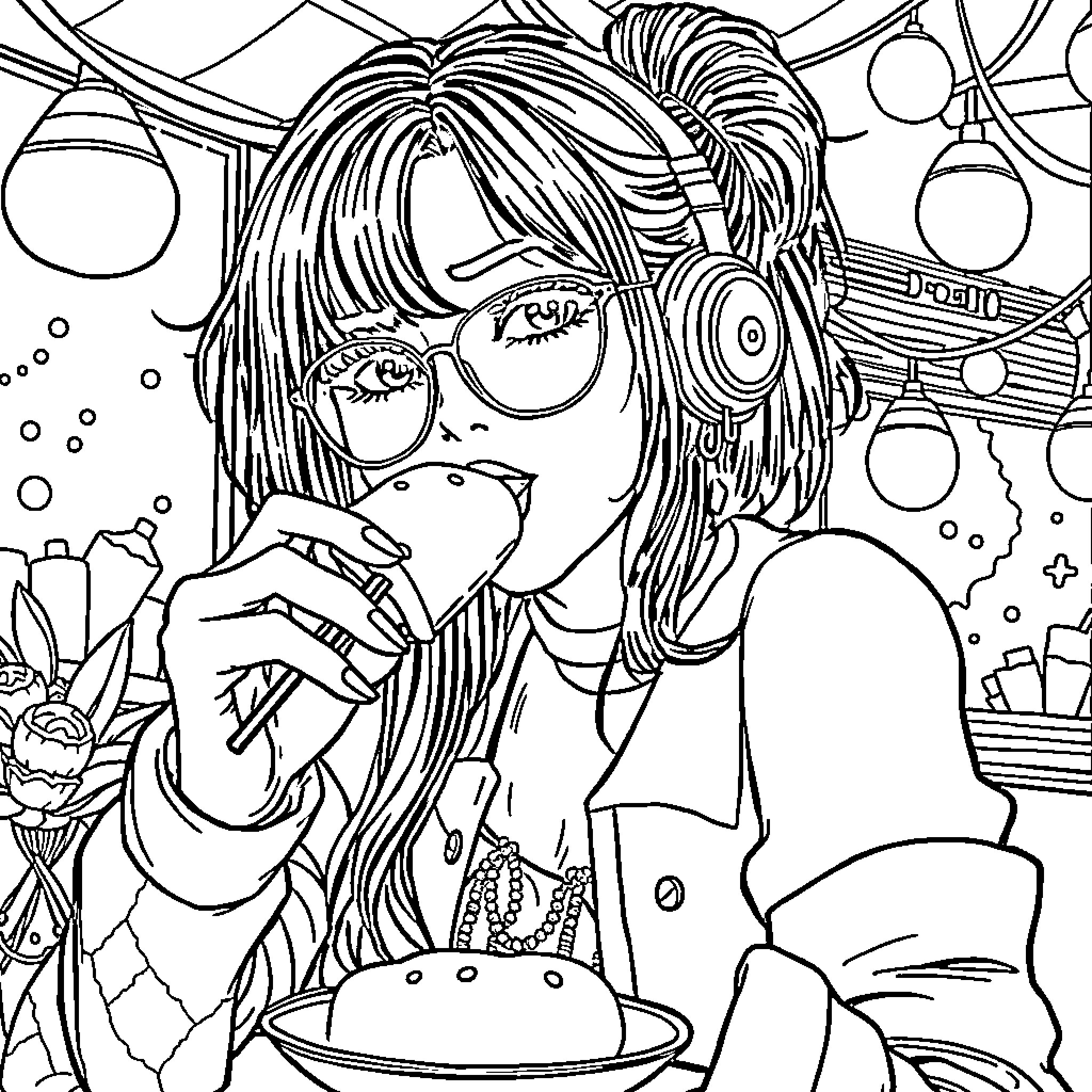 Guerrera's Vibrant and Whimsical Adventure Coloring Page (free black-and-white line drawing printable PDF for all, from beginners to advanced learners, including children, teens, adults, and seniors)