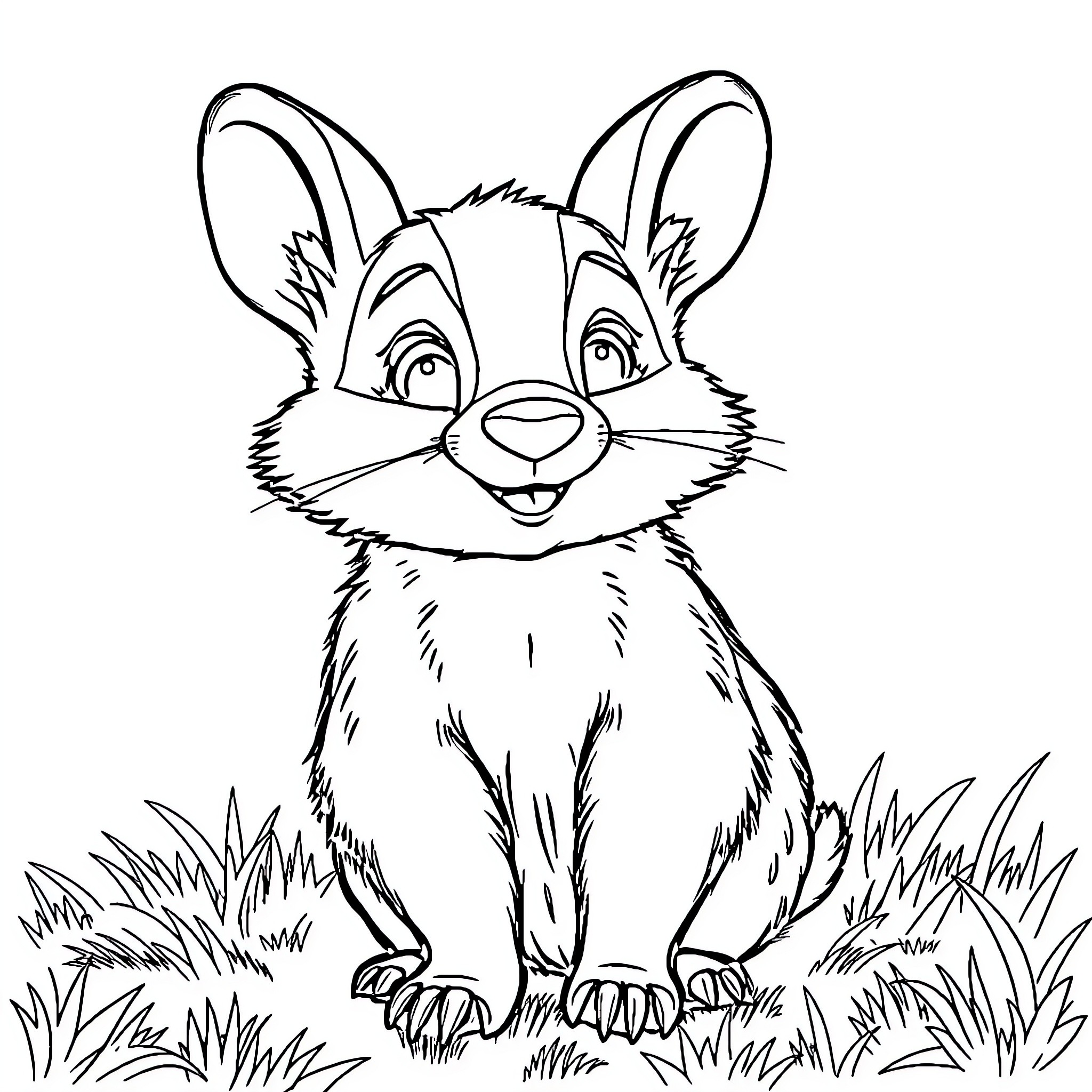 Badger peering curiously from the grass Coloring Page (free black-and-white line drawing printable PDF for all, from beginners to advanced learners, including children, teens, adults, and seniors)