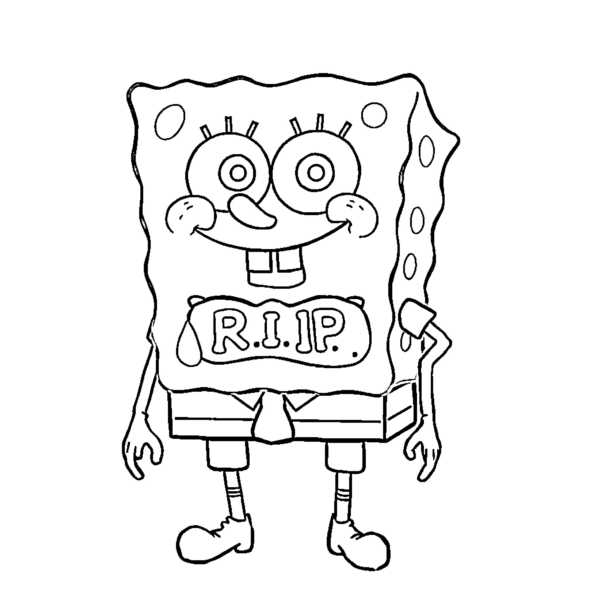 Spongebob in ghostly cemetery scene Coloring Page (free black-and-white line drawing printable PDF for all, from beginners to advanced learners, including children, teens, adults, and seniors)