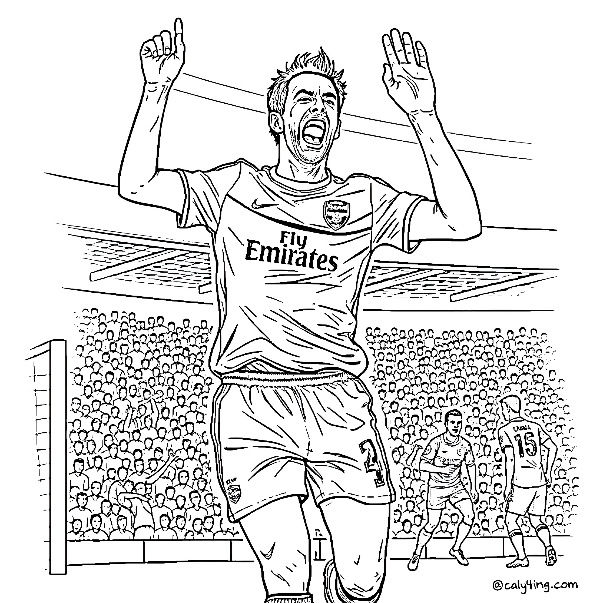 Tony Adams celebrates after scoring a goal Coloring Page (free black-and-white line drawing printable PDF for all, from beginners to advanced learners, including children, teens, adults, and seniors)