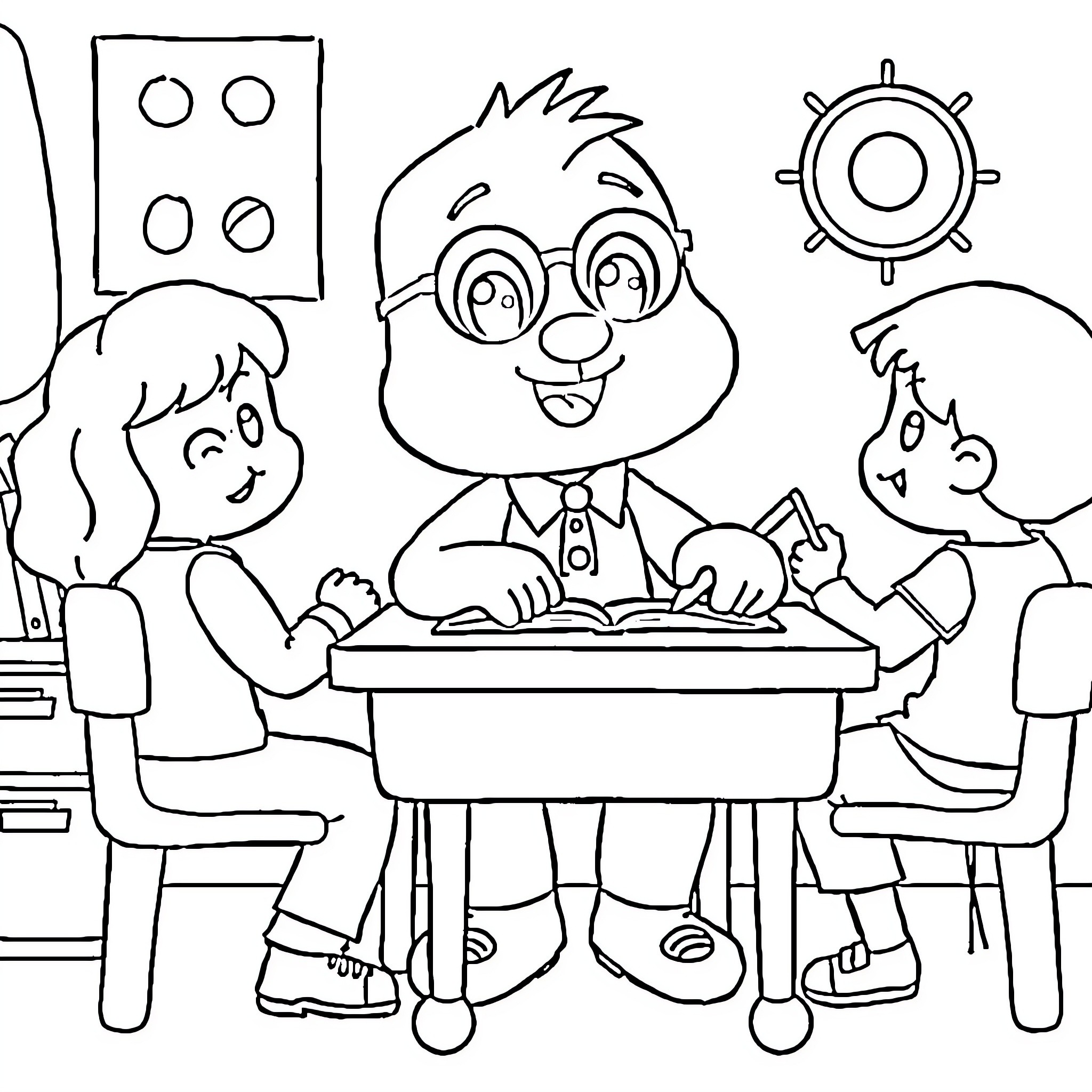 Bluey's classroom learning adventure Coloring Page (free black-and-white line drawing printable PDF for all, from beginners to advanced learners, including children, teens, adults, and seniors)