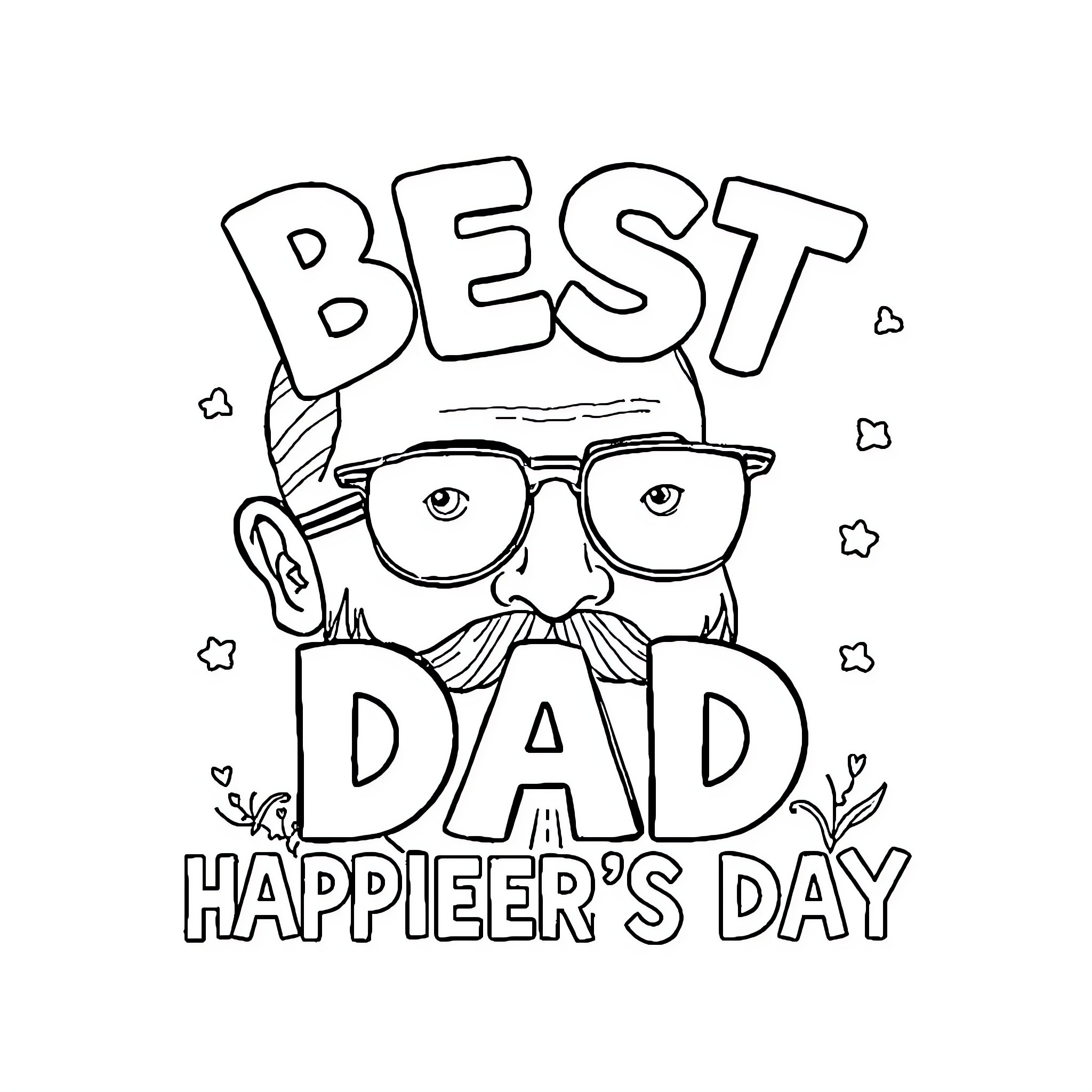Dad's Best Happieer's Day Coloring Page (free black-and-white line drawing printable PDF for all, from beginners to advanced learners, including children, teens, adults, and seniors)