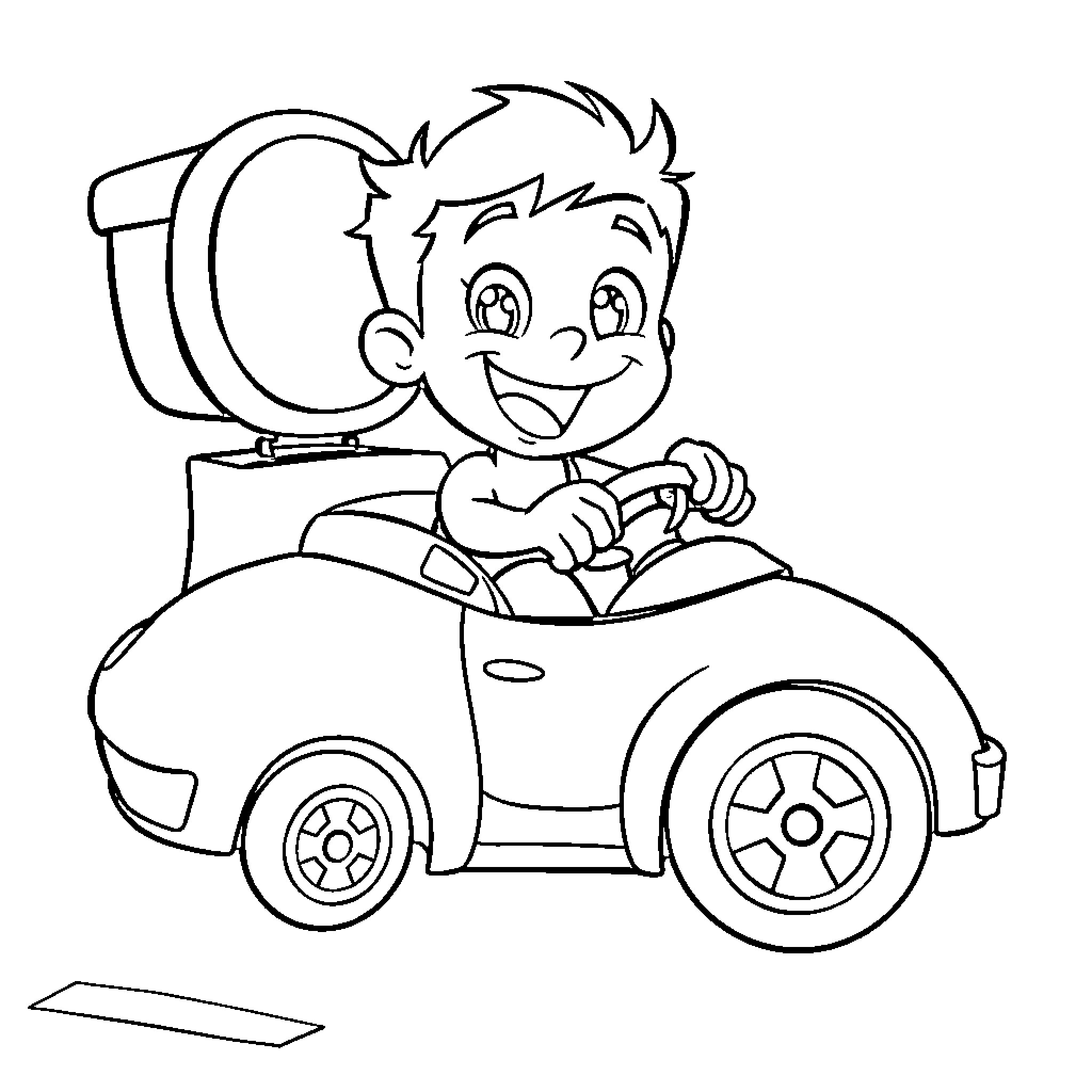 Bluey driving a toy car happily Coloring Page (free black-and-white line drawing printable PDF for all, from beginners to advanced learners, including children, teens, adults, and seniors)