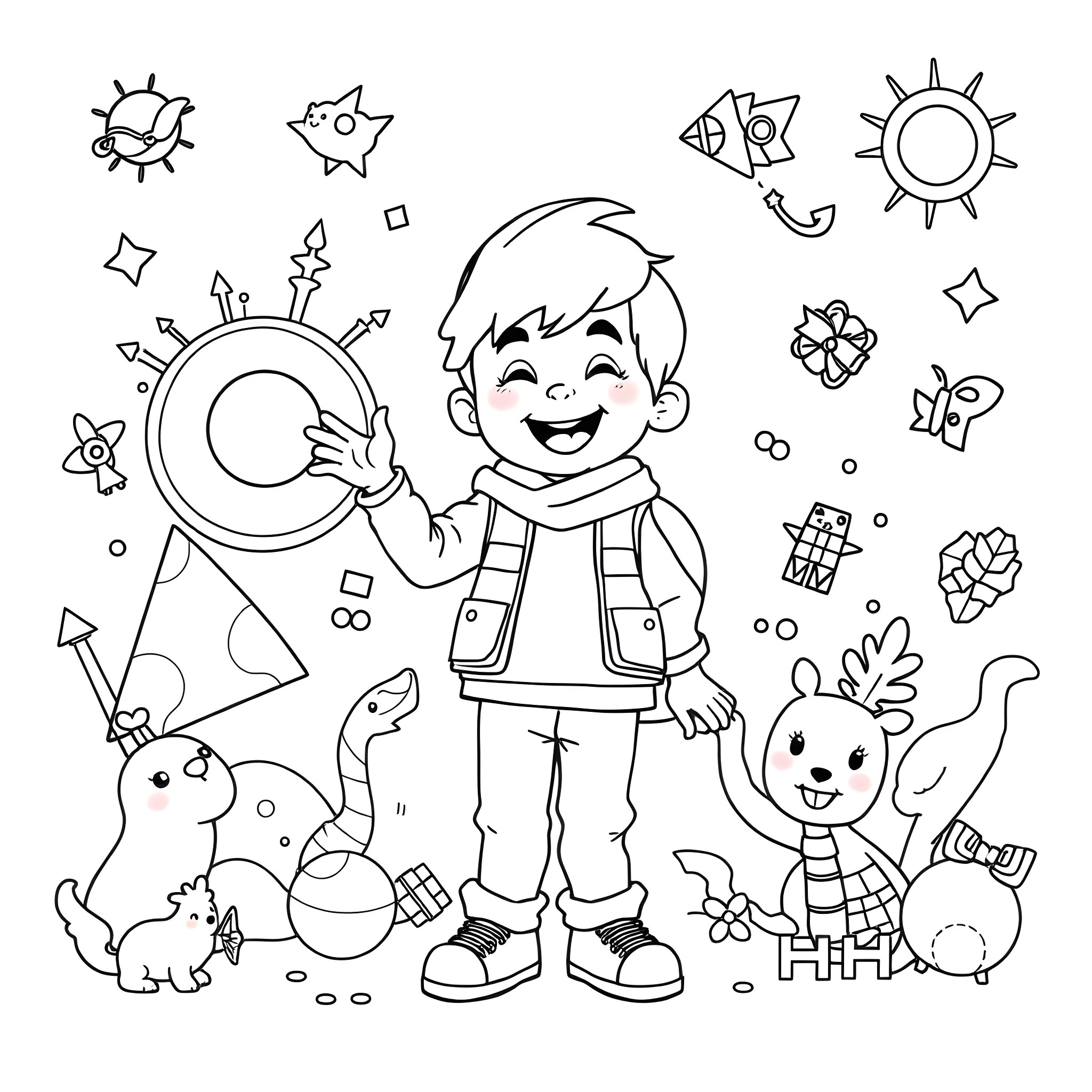 Blippi exploring the outdoor world with friends Coloring Page (free black-and-white line drawing printable PDF for all, from beginners to advanced learners, including children, teens, adults, and seniors)