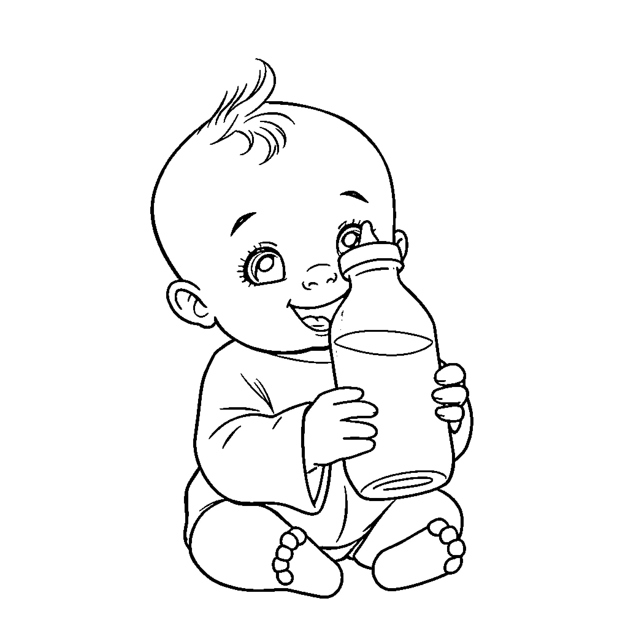 Baby enjoying a refreshing beverage Coloring Page (free black-and-white line drawing printable PDF for all, from beginners to advanced learners, including children, teens, adults, and seniors)