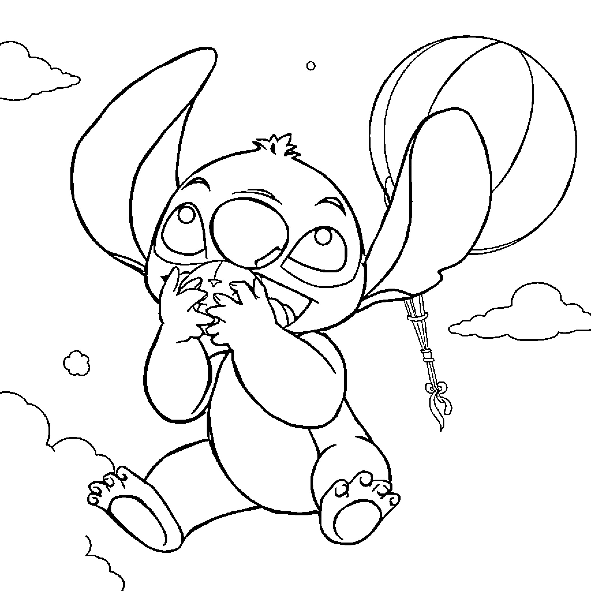 Stitch enjoying a fun-filled outdoor adventure Coloring Page (free black-and-white line drawing printable PDF for all, from beginners to advanced learners, including children, teens, adults, and seniors)