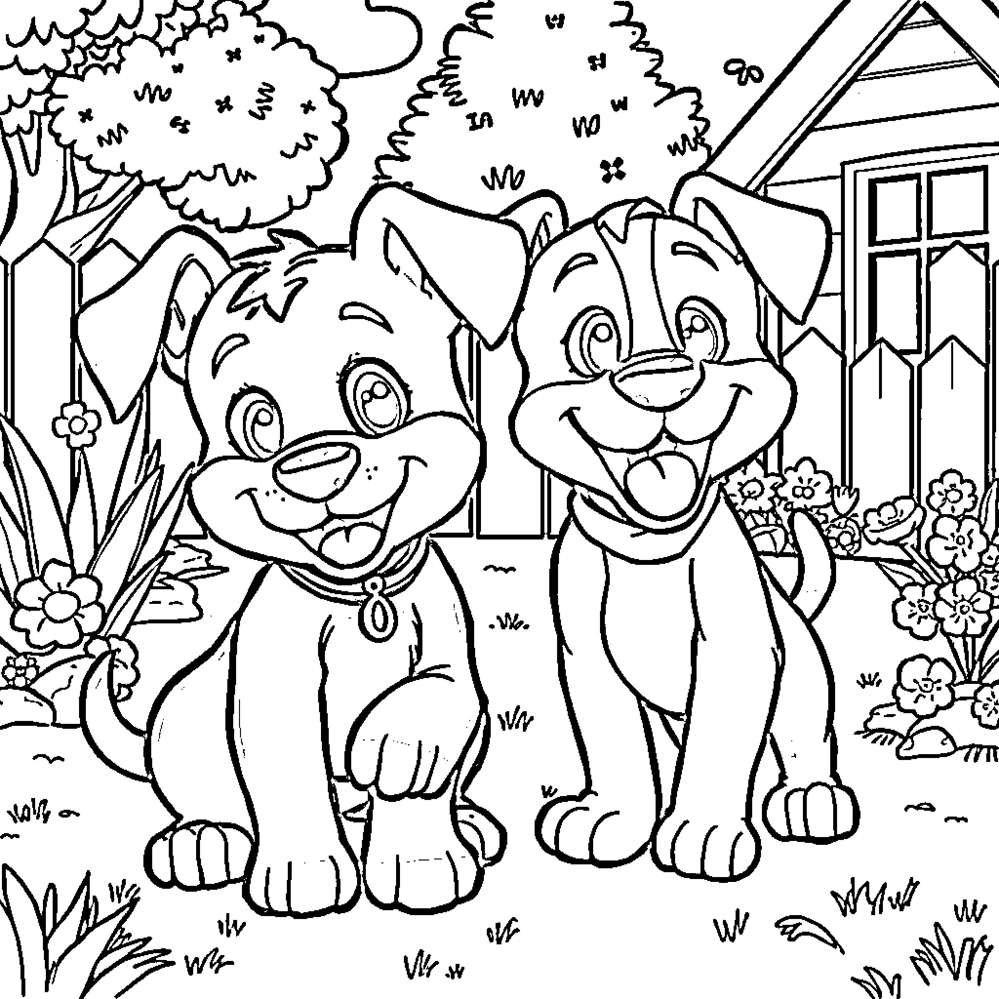 Bluey and friends exploring the outdoors Coloring Page (free black-and-white line drawing printable PDF for all, from beginners to advanced learners, including children, teens, adults, and seniors)