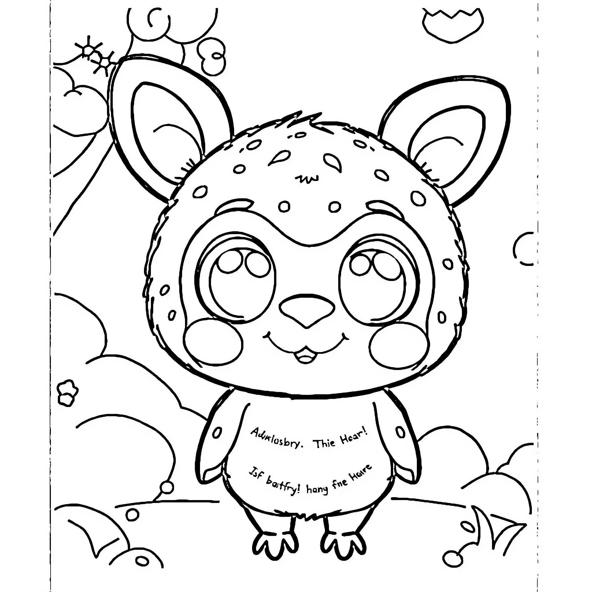 Labubu the Adorable Creature in Playful Setting Coloring Page (free black-and-white line drawing printable PDF for all, from beginners to advanced learners, including children, teens, adults, and seniors)