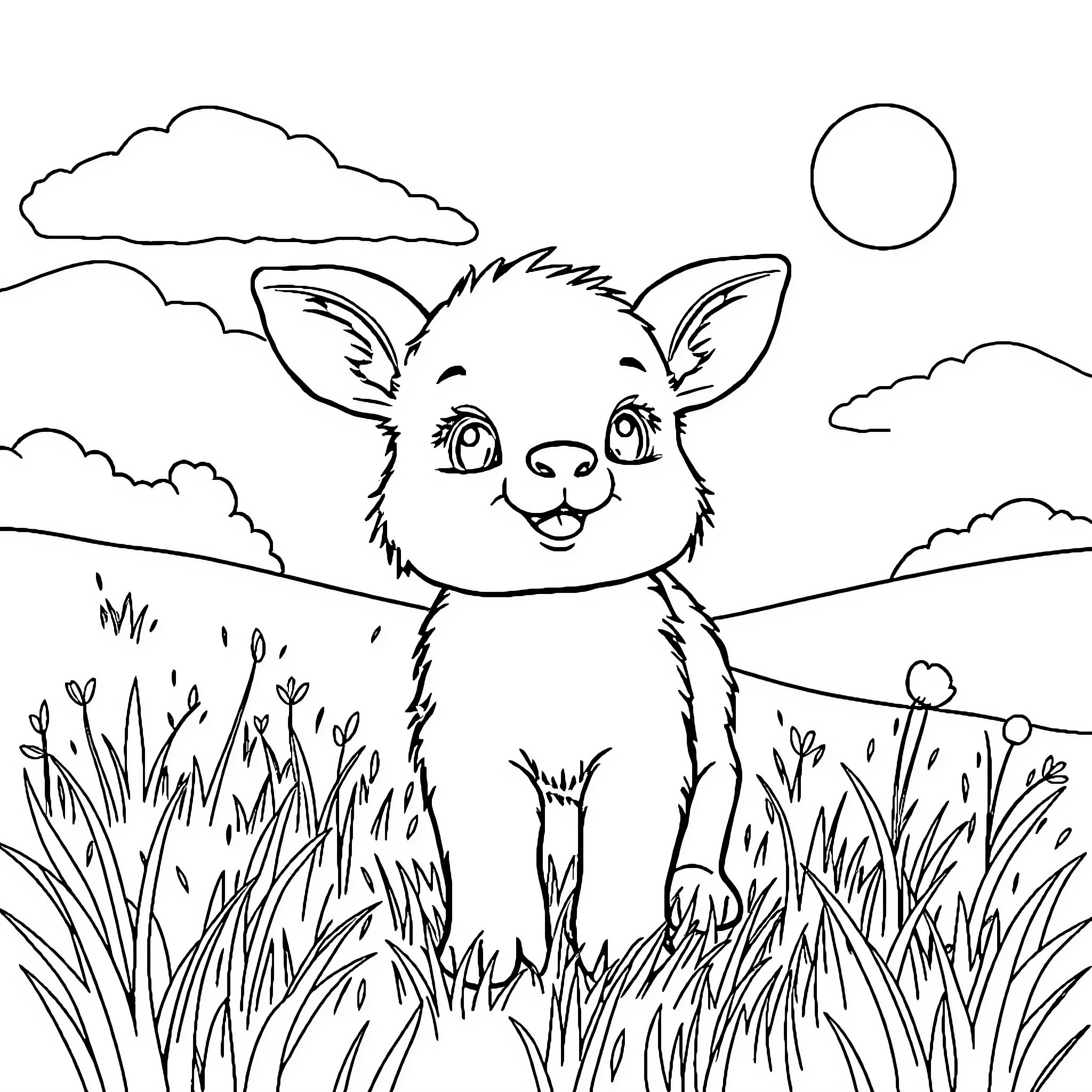 Animal enjoying scenic natural surroundings Coloring Page (free black-and-white line drawing printable PDF for all, from beginners to advanced learners, including children, teens, adults, and seniors)