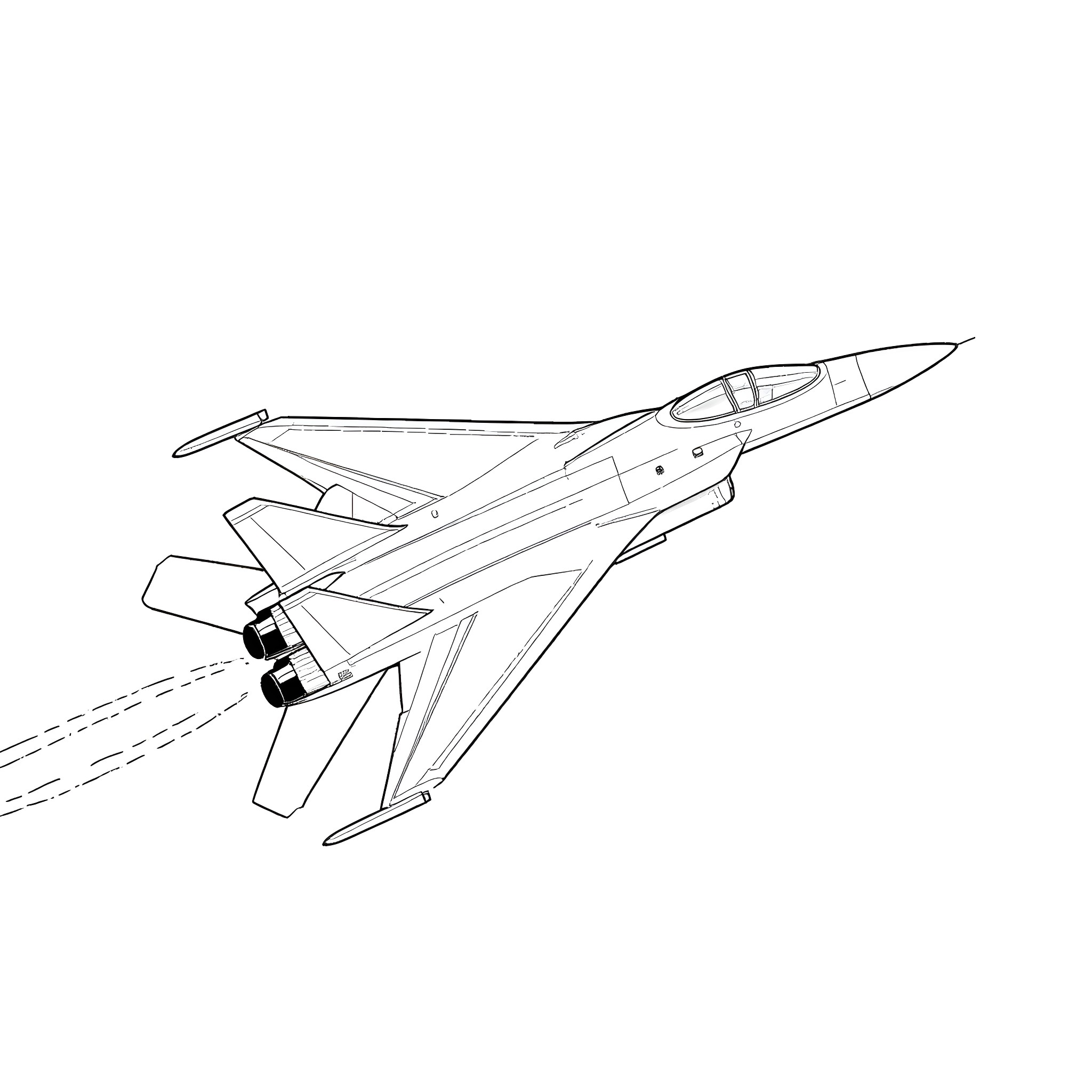 F22 Interceptor Jet in Flight Coloring Page (free black-and-white line drawing printable PDF for all, from beginners to advanced learners, including children, teens, adults, and seniors)