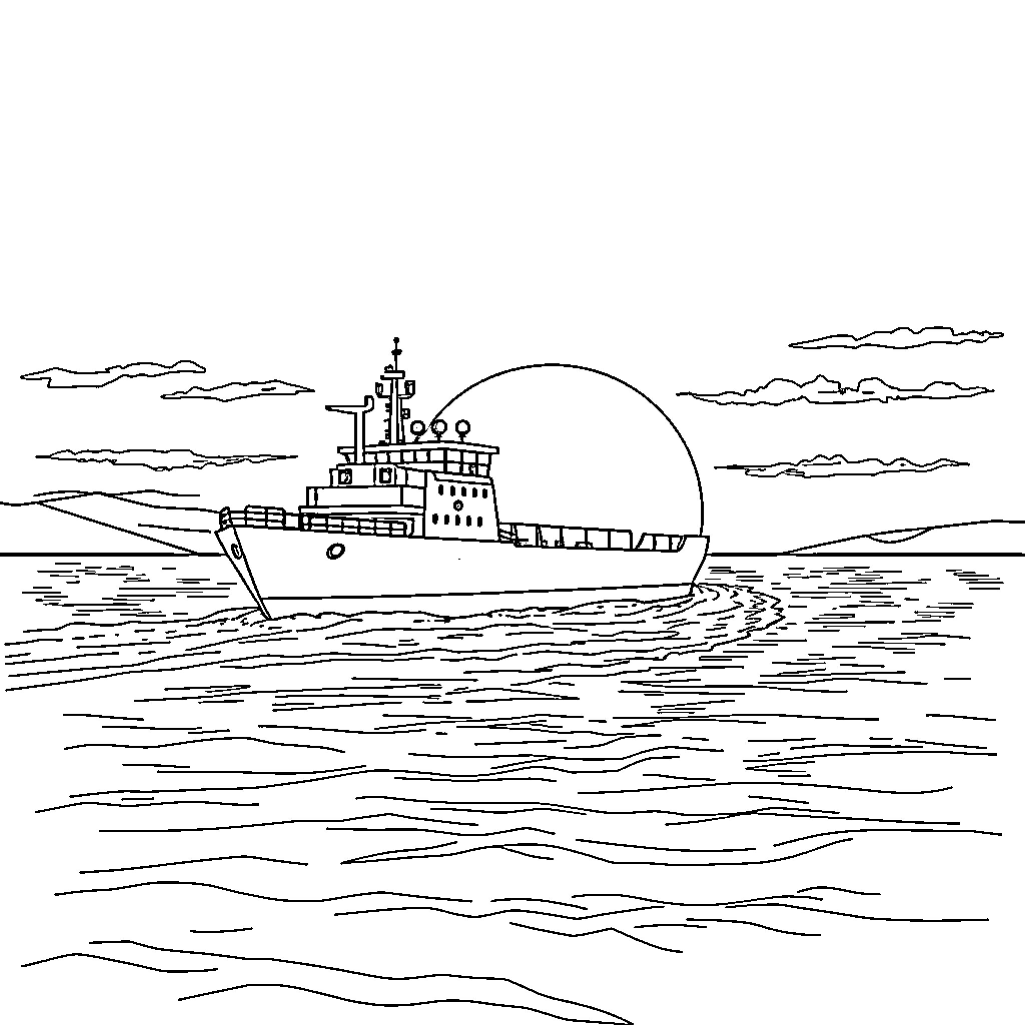 Supply Vessel Navigating Stormy Seas Coloring Page (free black-and-white line drawing printable PDF for all, from beginners to advanced learners, including children, teens, adults, and seniors)