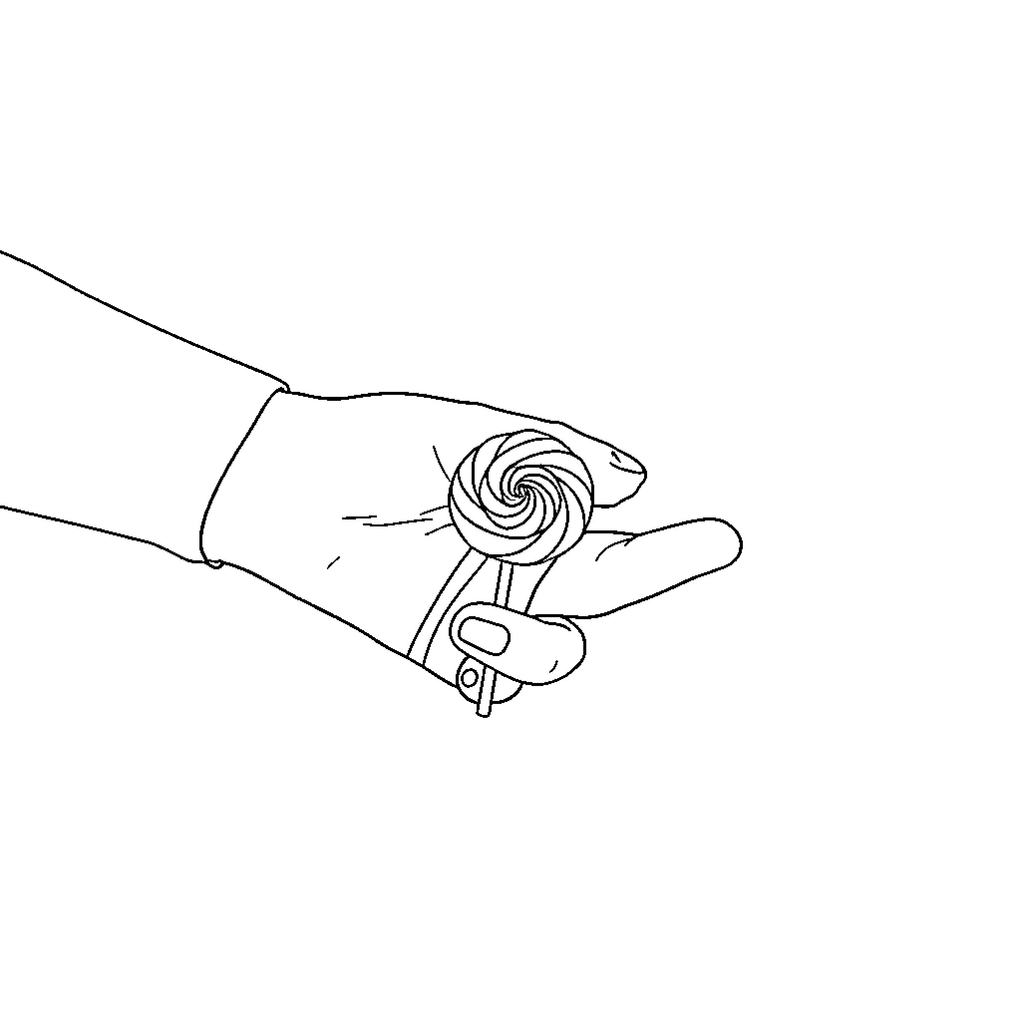 Lollipop held in a hand Coloring Page (free black-and-white line drawing printable PDF for all, from beginners to advanced learners, including children, teens, adults, and seniors)